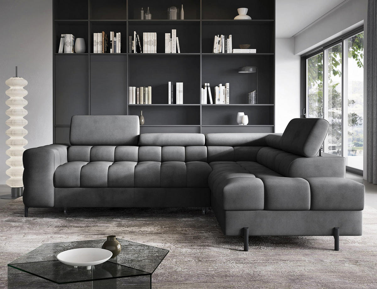 ECKSOFA FERUCCE L-Form – Polsterecke mit Schlaffunktion, Bettkasten & verstellbaren Kopfstützen 276 cm - Anthrazit, Kunststoff (276/200cm)