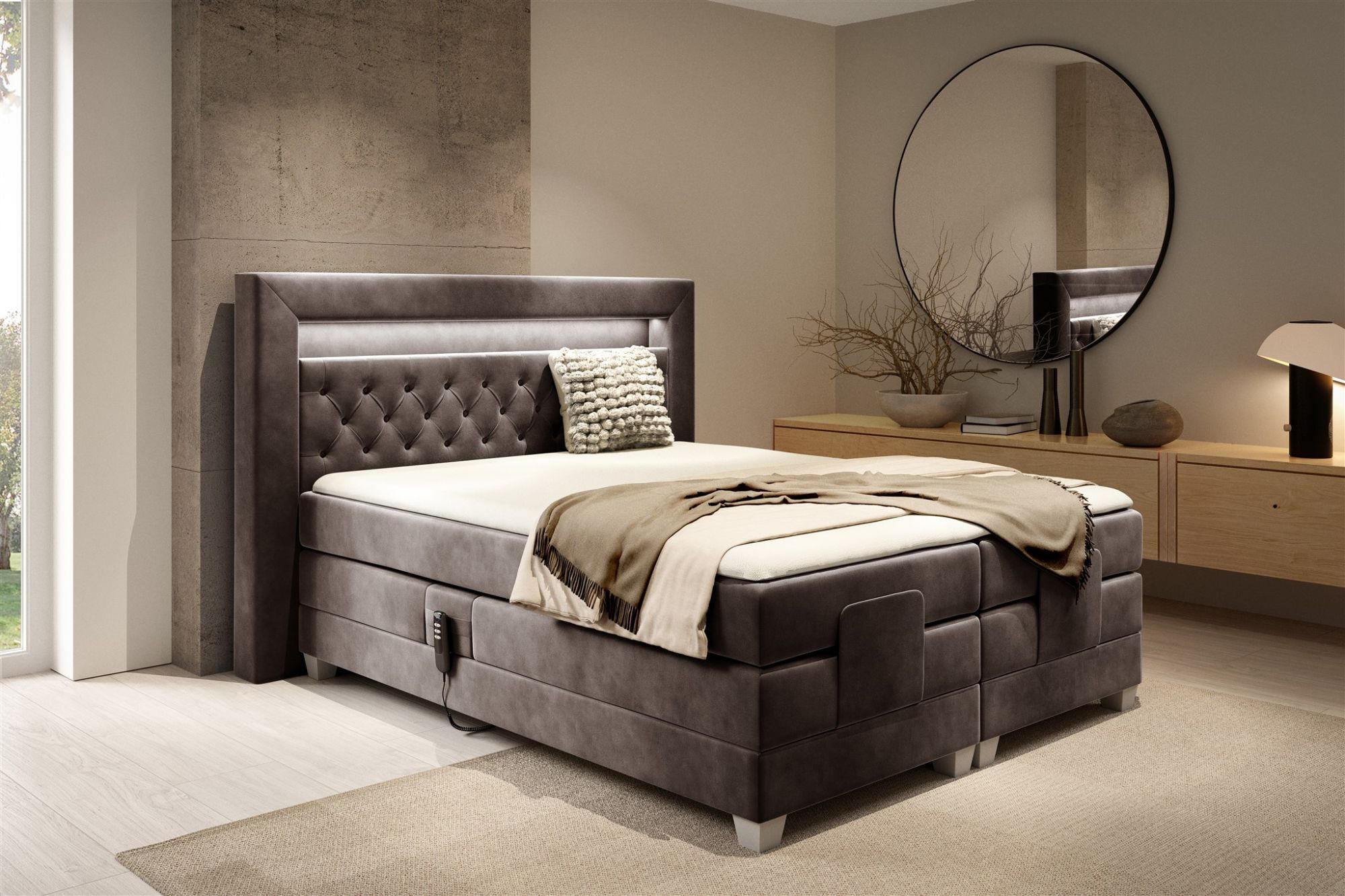 BOXSPRINGBETT Bett Elektrisch Armando - Mokka, Holzwerkstoff/Textil (120/200cm) - Fun Möbel