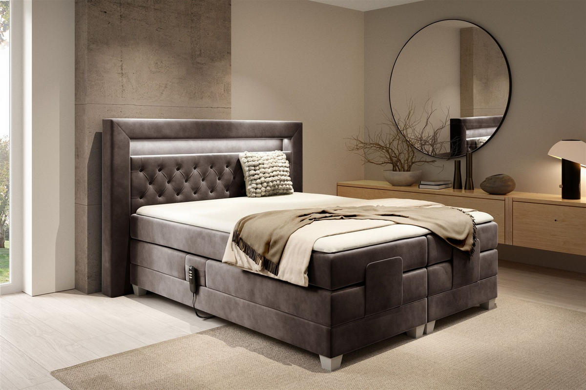 BOXSPRINGBETT Bett Elektrisch Armando - Mokka, Holzwerkstoff/Textil (120/200cm) - Fun Möbel