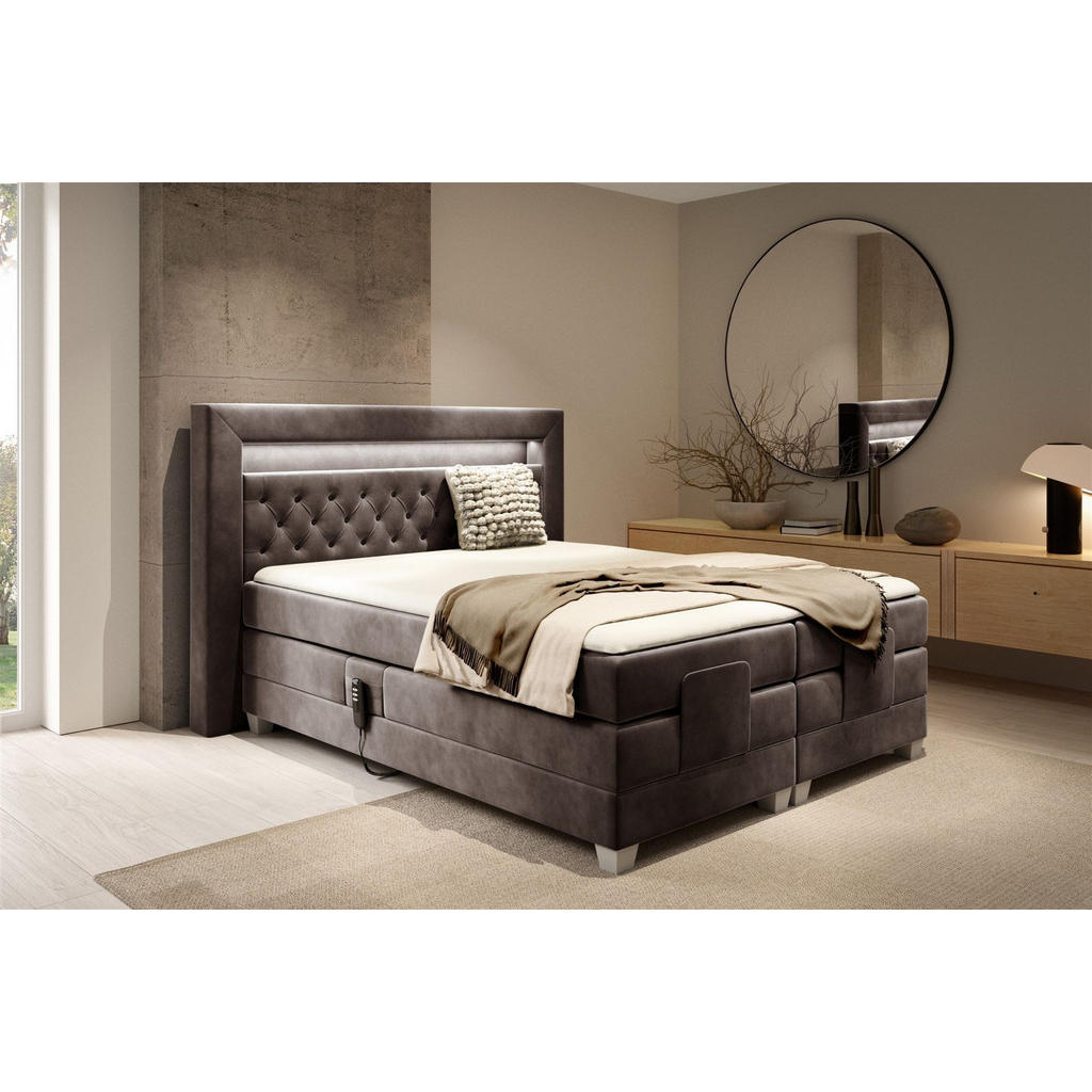 Thumbnail - Fun Möbel Boxspringbett, Mokka, Textil, 200x200 cm, Schlafzimmer, Betten, Boxspringbetten