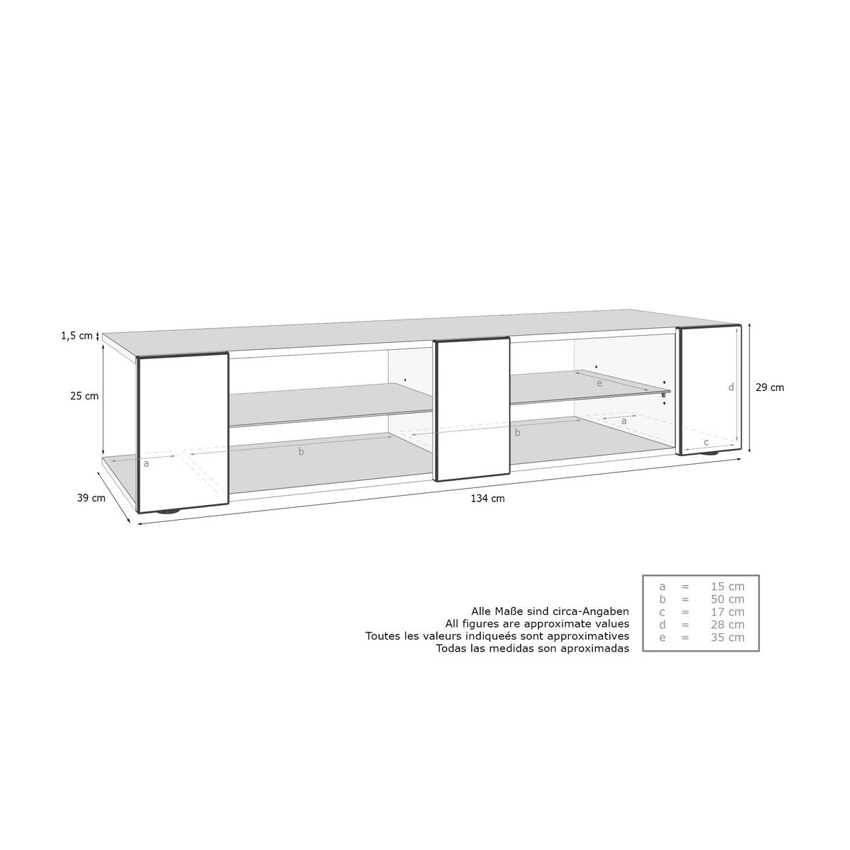 LOWBOARD Movie Fronten in Beton Oxid Optik - Hellgrau, Holzwerkstoff (134/29/39cm) - Vladon