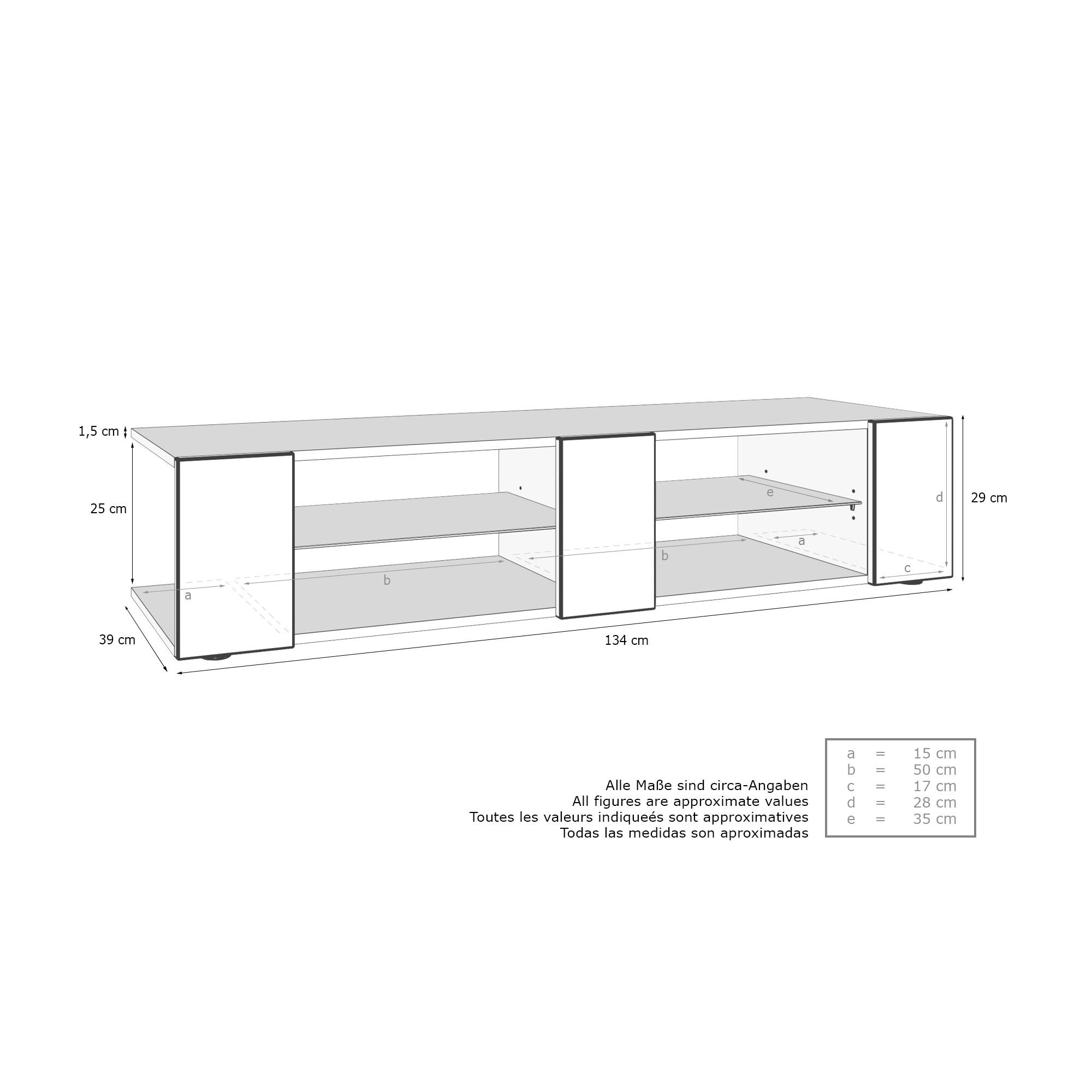 Thumbnail - Vladon Lowboard, Grau, Holzwerkstoff, 134x29x39 cm, Wohnzimmer, Wohnwände, Lowboards, Lowboards stehend