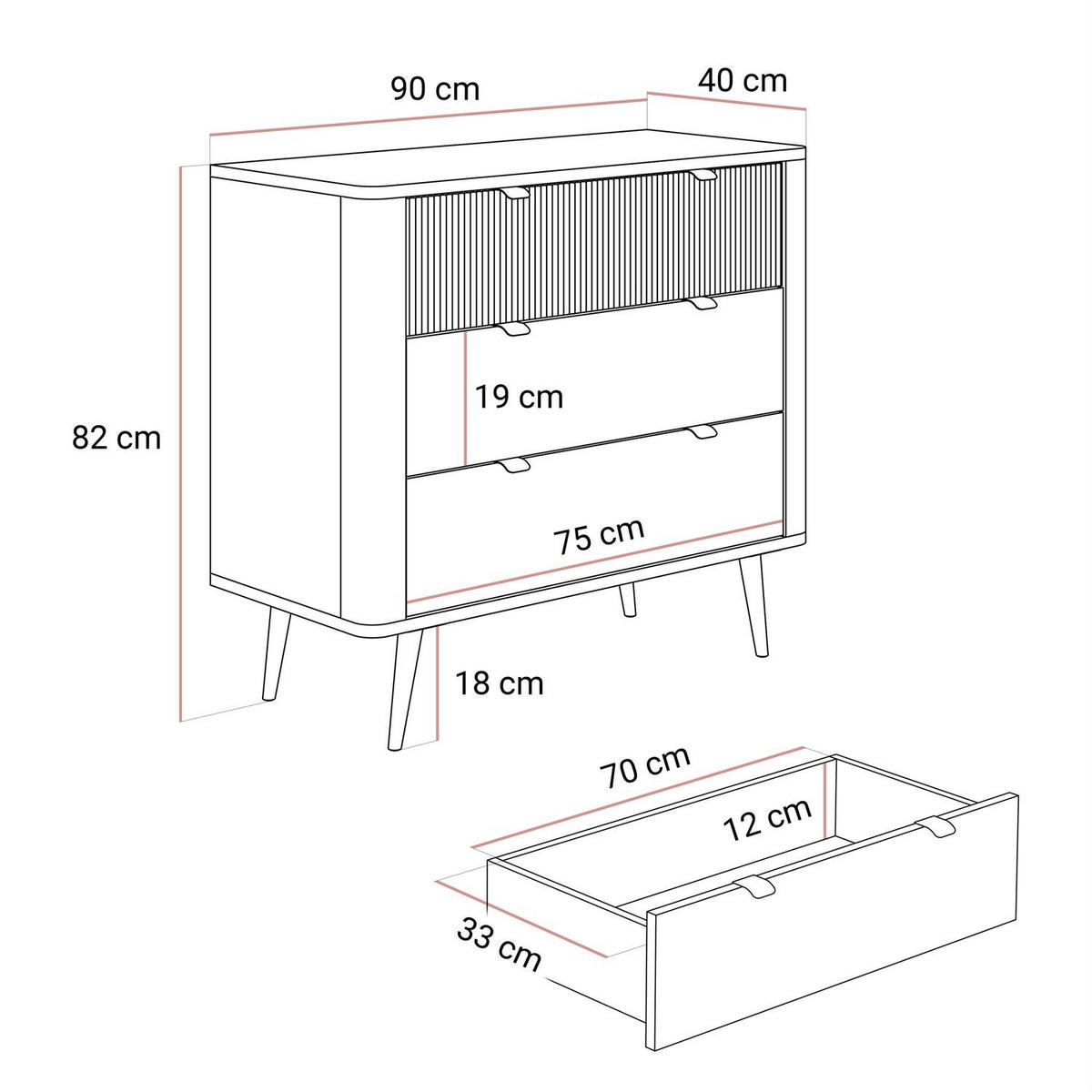 KOMMODE für das Wohnzimmer AUTUMN 3S auf hohen Beinen, Kaschmir / Nussbaum - Beige/Braun, Holzwerkstoff (90/82/40cm) - Lookway