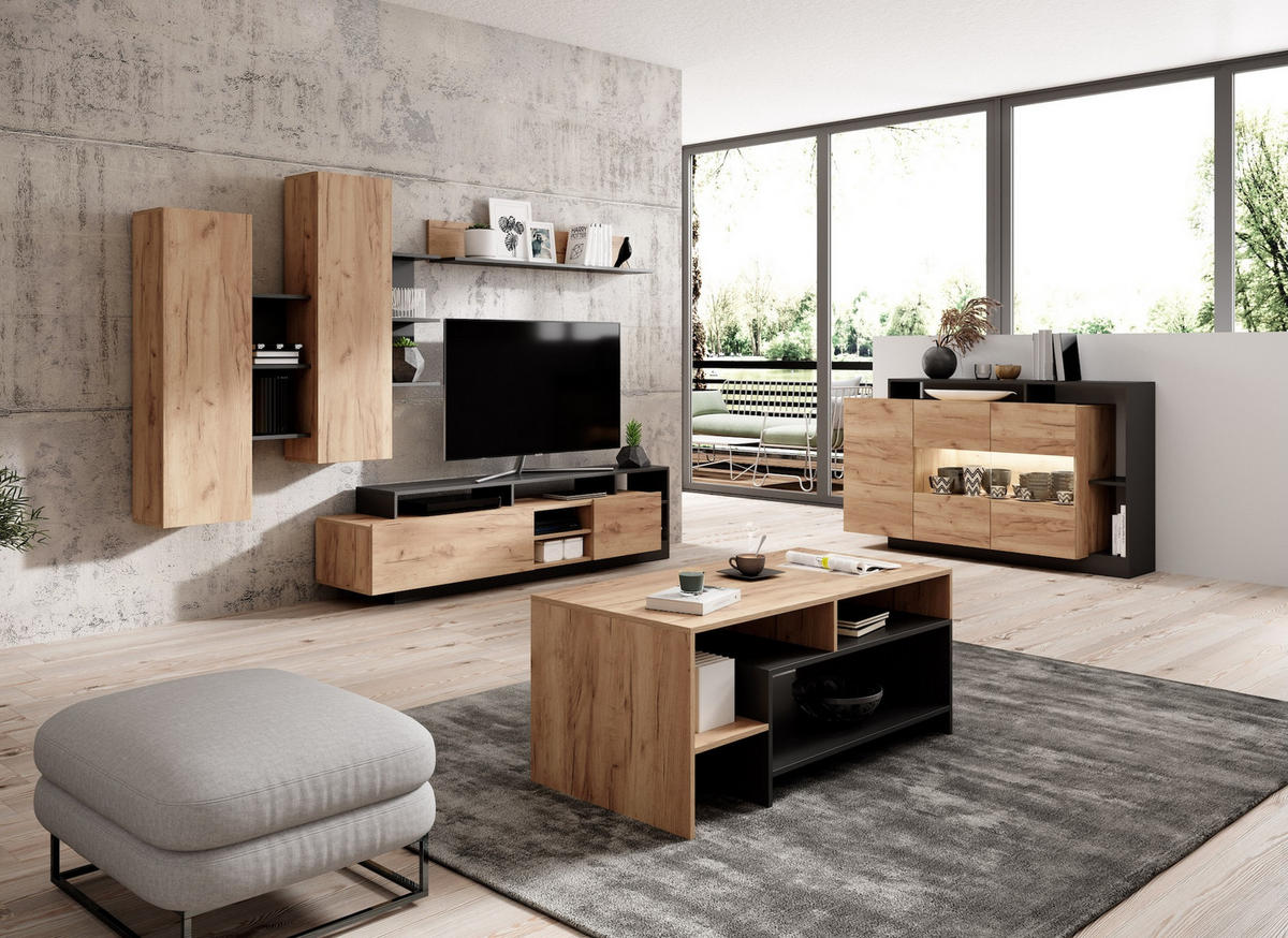 KOMMODE Alva Grand Eiche / weiß 155 cm / 44 cm / 93,5 cm - Eichefarben/Braun, Holz/Holzwerkstoff (155/94/44cm) - Feldmann-Wohnen
