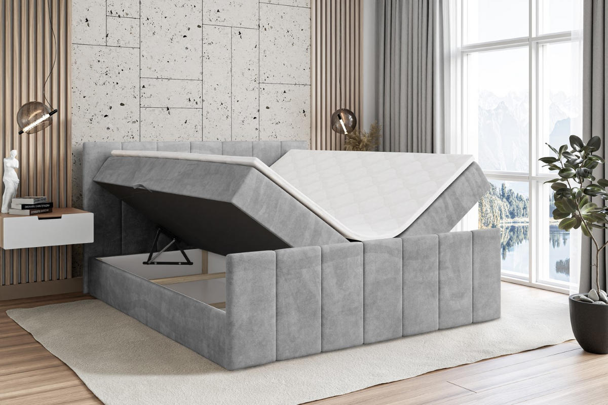 BOXBETT MOETI-Z - 180x200 cm - H4 - Hellgrau - Hellgrau, Holzwerkstoff (180/200cm) - ALTDECOR