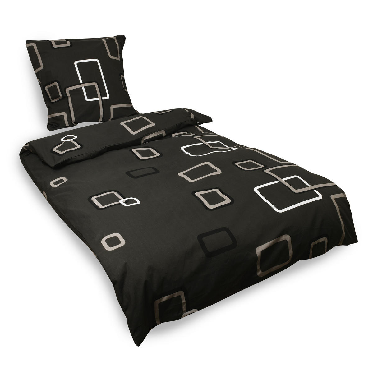 BETTWÄSCHE Noa 135x200cm + Kissenbezug 80x80cm Anthrazit Ornamente Renforcé 2er Set - Anthrazit, Textil (135/200cm)