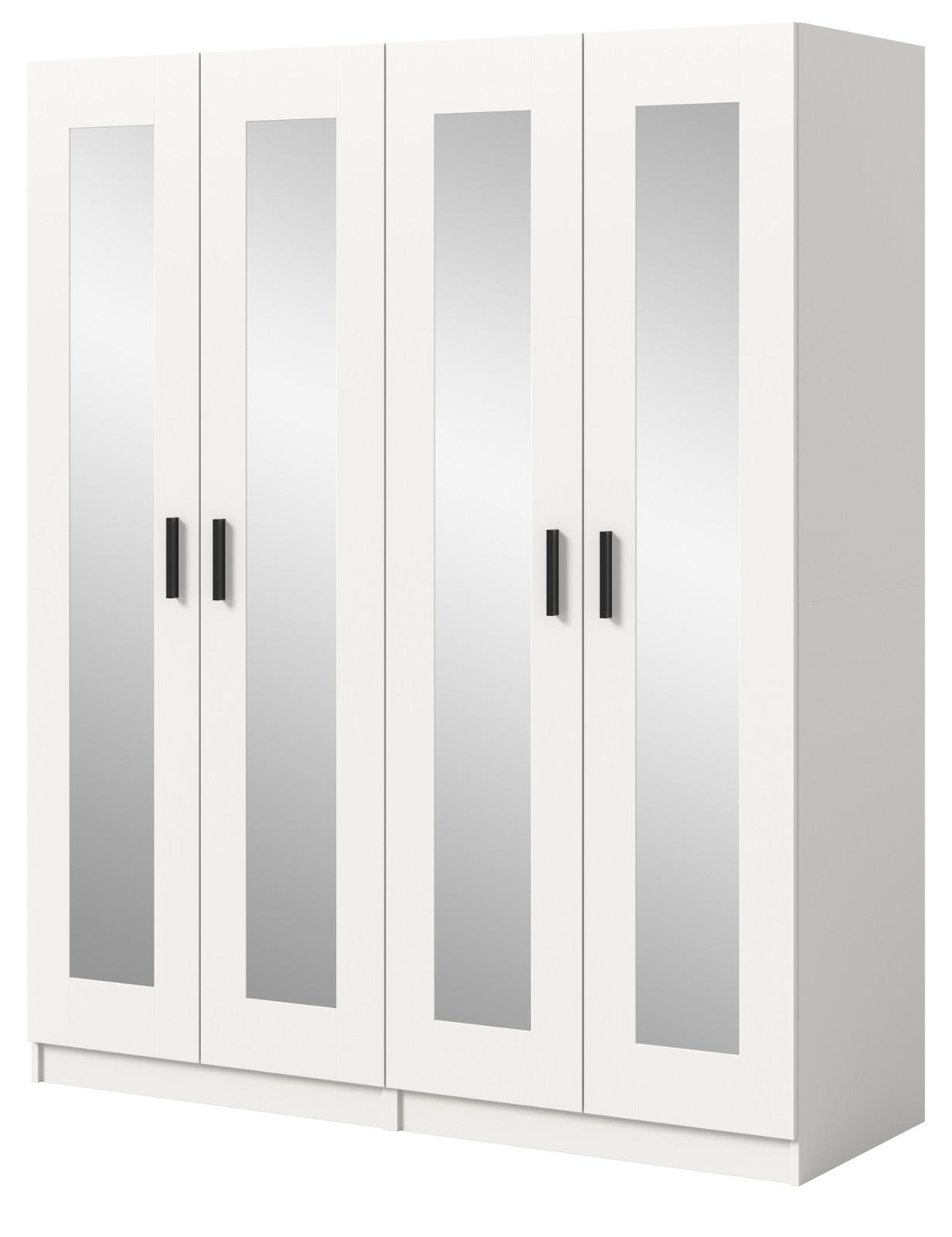KLEIDERSCHRANK in weiß 160 x 194 cm skandinavisch, Drehtürenschrank 4-türig mit Spiegel - Schwarz/Weiß, Glas/Holzwerkstoff (160/194/56cm) - Inn.Furn