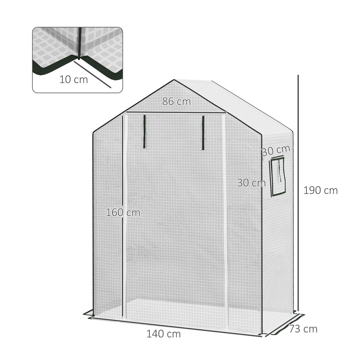 PE-FOLIE Ersatzabdeckung mit UV-Schutz, Rolltür, Seitenfenster, Weiß - Weiß, Kunststoff (73/190/140cm) - Outsunny