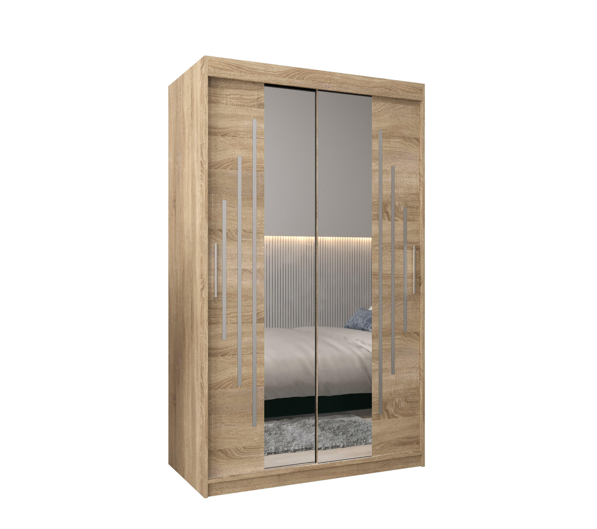 SCHWEBETÜRENSCHRANK 200/120/62 2-türig - Silberfarben/Sonoma Eiche, Holz/Kunststoff (120/200/62cm) - Abiks Möbel