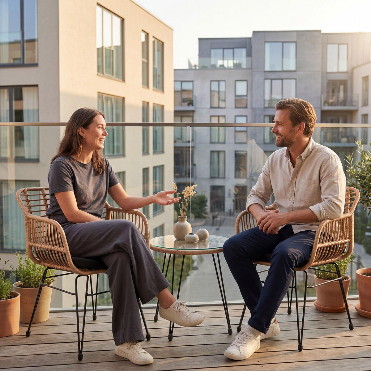 RATTAN-SITZGRUPPE Molfetta 2er Set, UV-beständig, Polyrattan Stahl, natur, 2 Stühle 58x64,5x86,5 cm, Tisch 51x55,5 cm, wasserabweisend - Naturfarben, Kunststoff - tectake