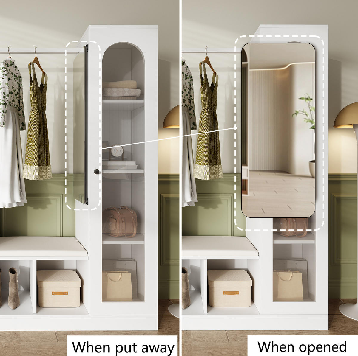 GARDEROBE 163/161/50 cm Weiß aus Spanplatte mit LED-Beleuchtung - Weiß, Holzwerkstoff (35/161/163cm) - OKMYHOME