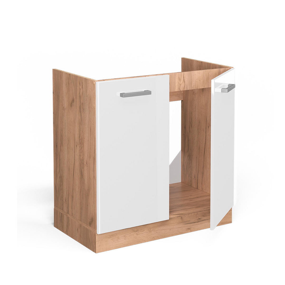SPÜLENUNTERSCHRANK R-Line Weiß Hochglanz 80 cm ohne AP - Honigeiche/Weiß Hochglanz, Holzwerkstoff (80/81.6/46cm) - Vicco