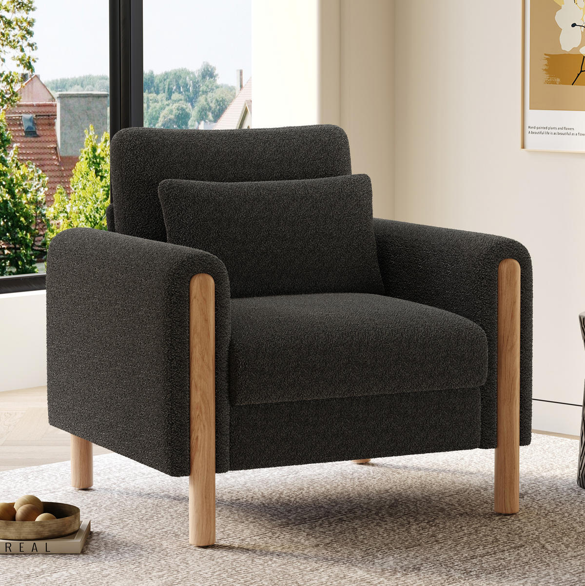 SESSEL mit Kissen 87 x 83 x 88,5 cm Teddy Dark Gray - Dunkelgrau, Kunststoff (83/88.5/87cm) - Meubliv