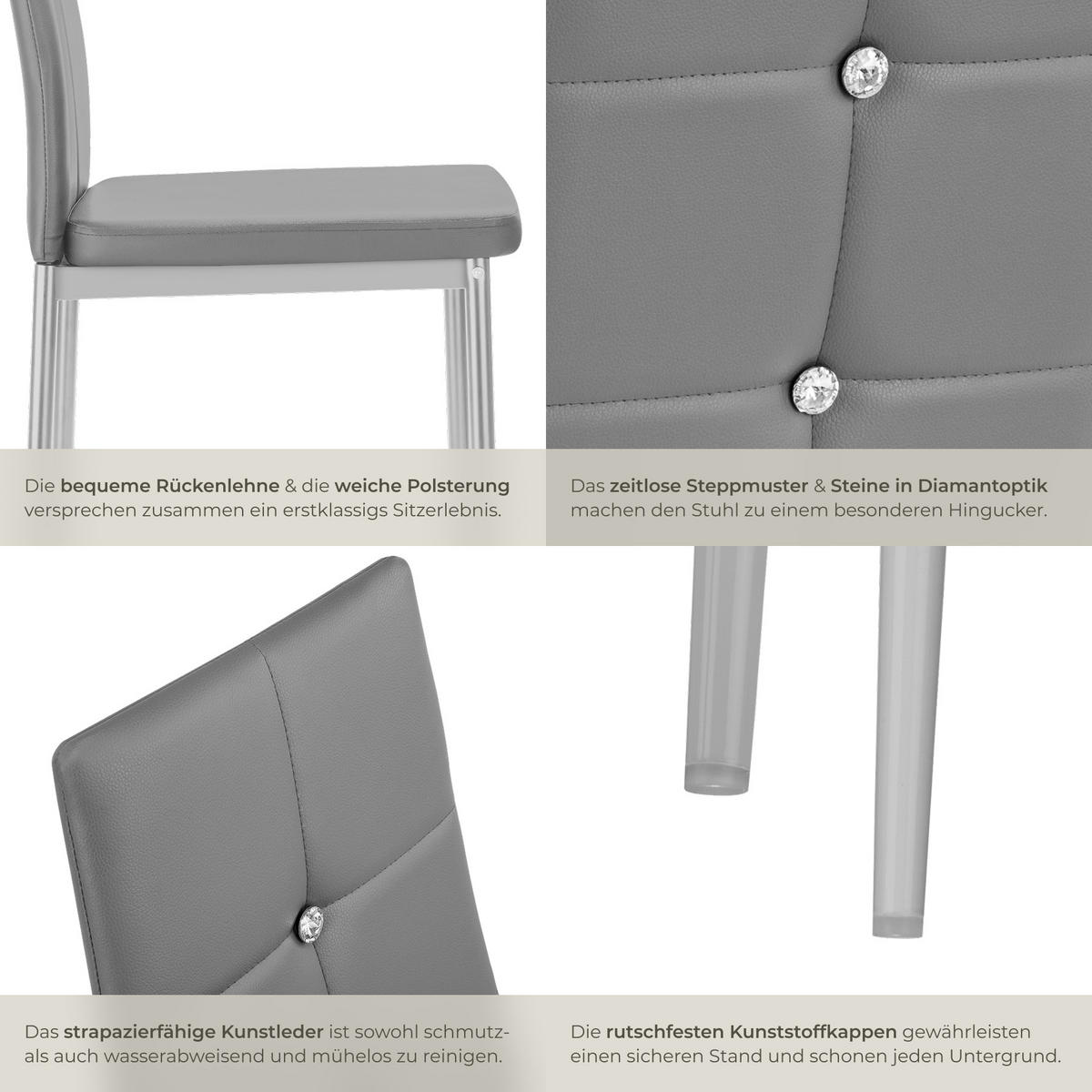 ESSZIMMERSTUHL 6er Set Julien 40 x 42 x 97 cm grau - Grau, Textil (42/97/40cm) - tectake