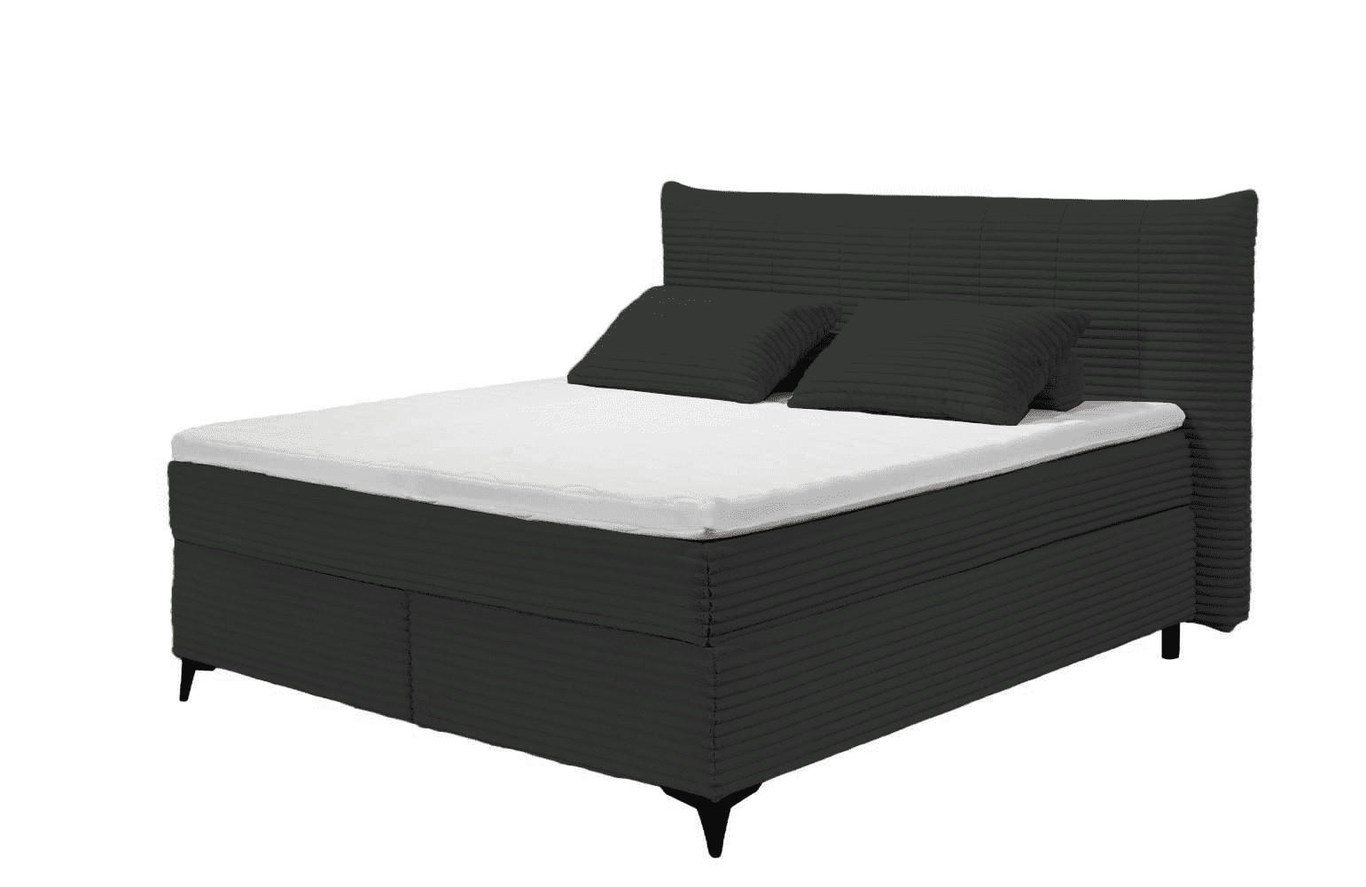 BOXSPRINGBETT 180x200 – Breitcord, Duo 7-Zonen-Tonnentaschen-Federkernmatratze, H3/H4, HR-Lux-Topper - Salbeigrün/Anthrazit, Holz/Kunststoff (180/200cm) - ed exciting design