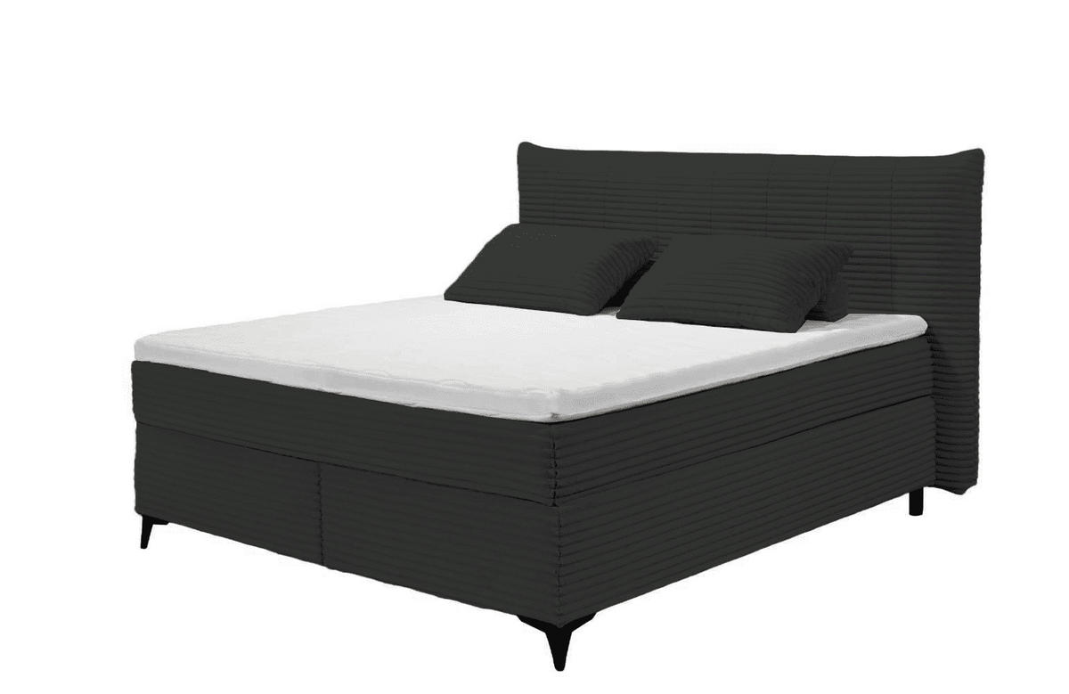 BOXSPRINGBETT 180x200 – Breitcord, Duo 7-Zonen-Tonnentaschen-Federkernmatratze, H3/H4, HR-Lux-Topper - Salbeigrün/Anthrazit, Holz/Kunststoff (180/200cm) - ed exciting design