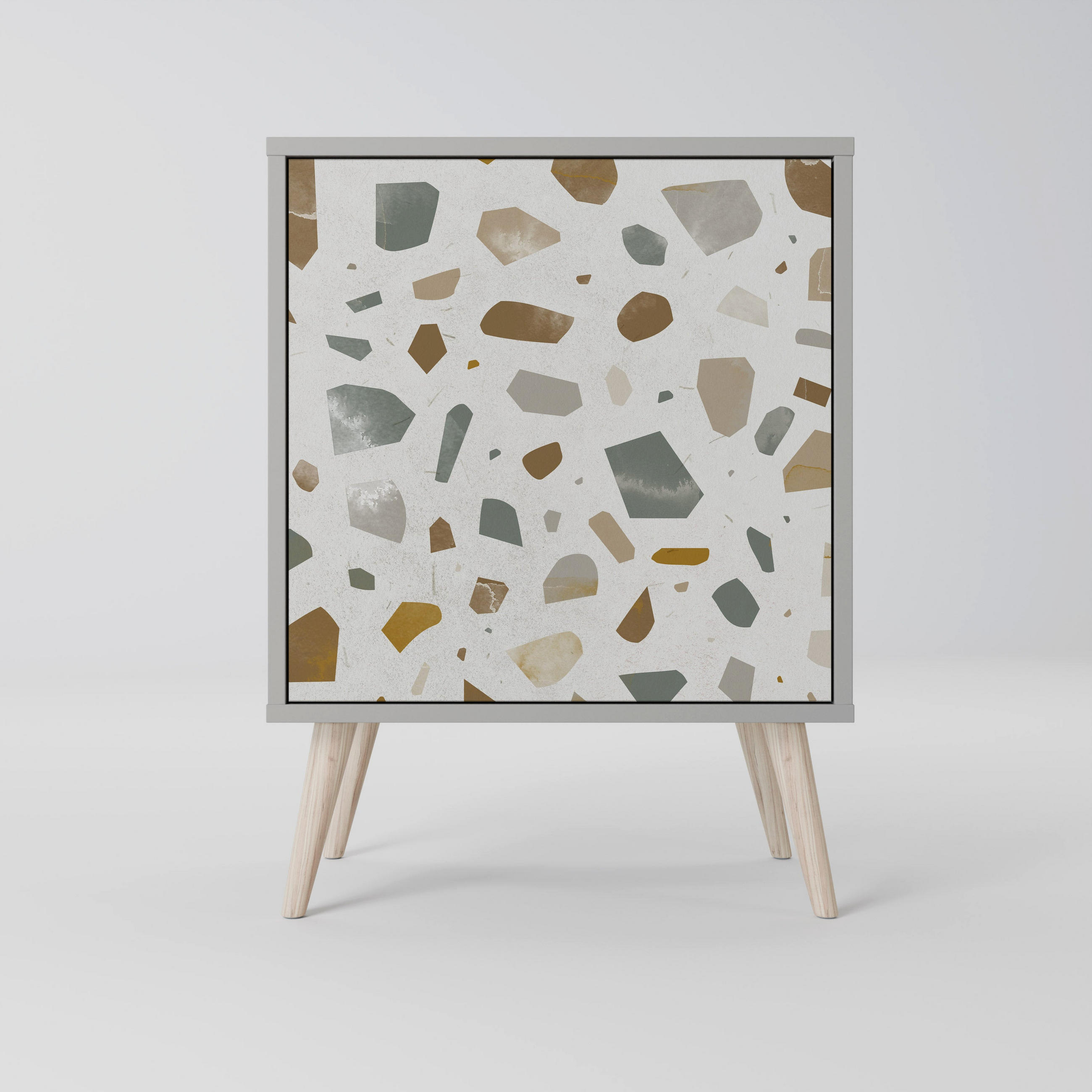 SIDEBOARD PIECES OF TOMORROW, Grau, 57,5x42x77,5 cm, Schräge Buchenholzfüße - Buchefarben/Multicolor, Holzwerkstoff/Buchenholz (57.5/77.5/42cm) - SpaceRebels