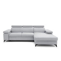 ECKSOFA FELIX L Rechts mit Schlaffunktion Velours Hellgrau - Hellgrau/Schwarz, Holz/Textil (176/257cm) - Muffo