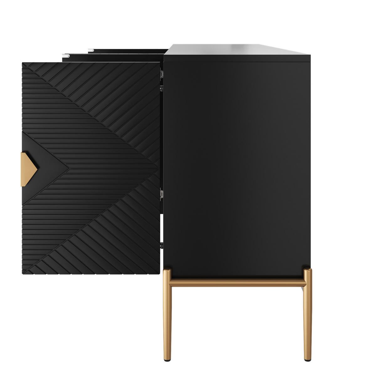 KOMMODE 162/40/80 cm aus MDF und Holzwerkstoff mit 4 Türen Schwarz - Schwarz, Holzwerkstoff (162/80/40cm) - Modenvie