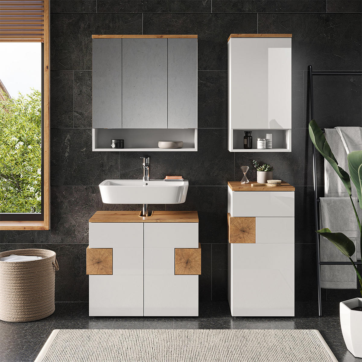 BADMÖBEL-SET Eden Weiß 4 Teile - Weiß Hochglanz, Holzwerkstoff (73/64/37cm) - Vicco