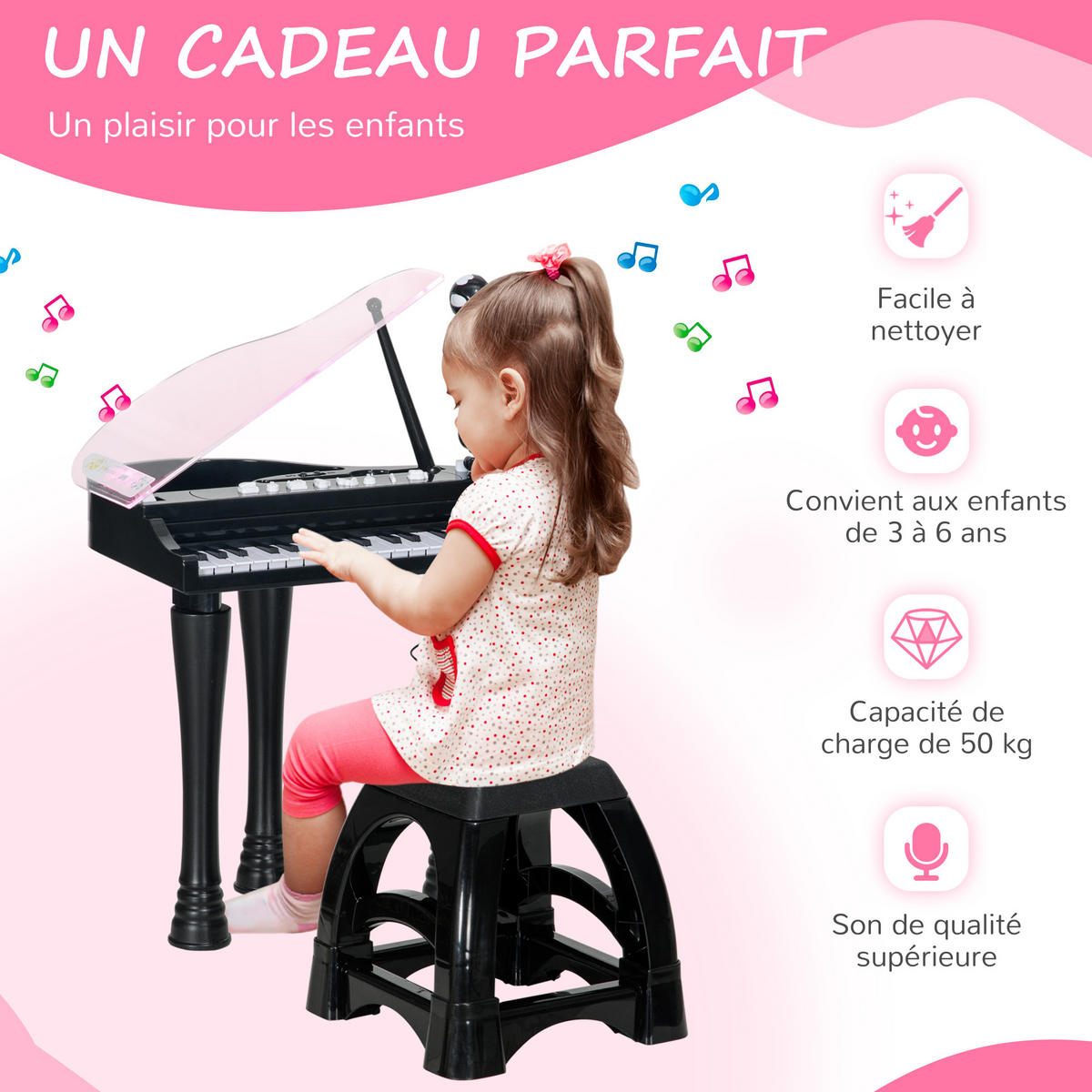 KINDERPIANO DE-18644 Schwarz - Schwarz, Kunststoff (30.5/60.4/37cm) - ComfortXL