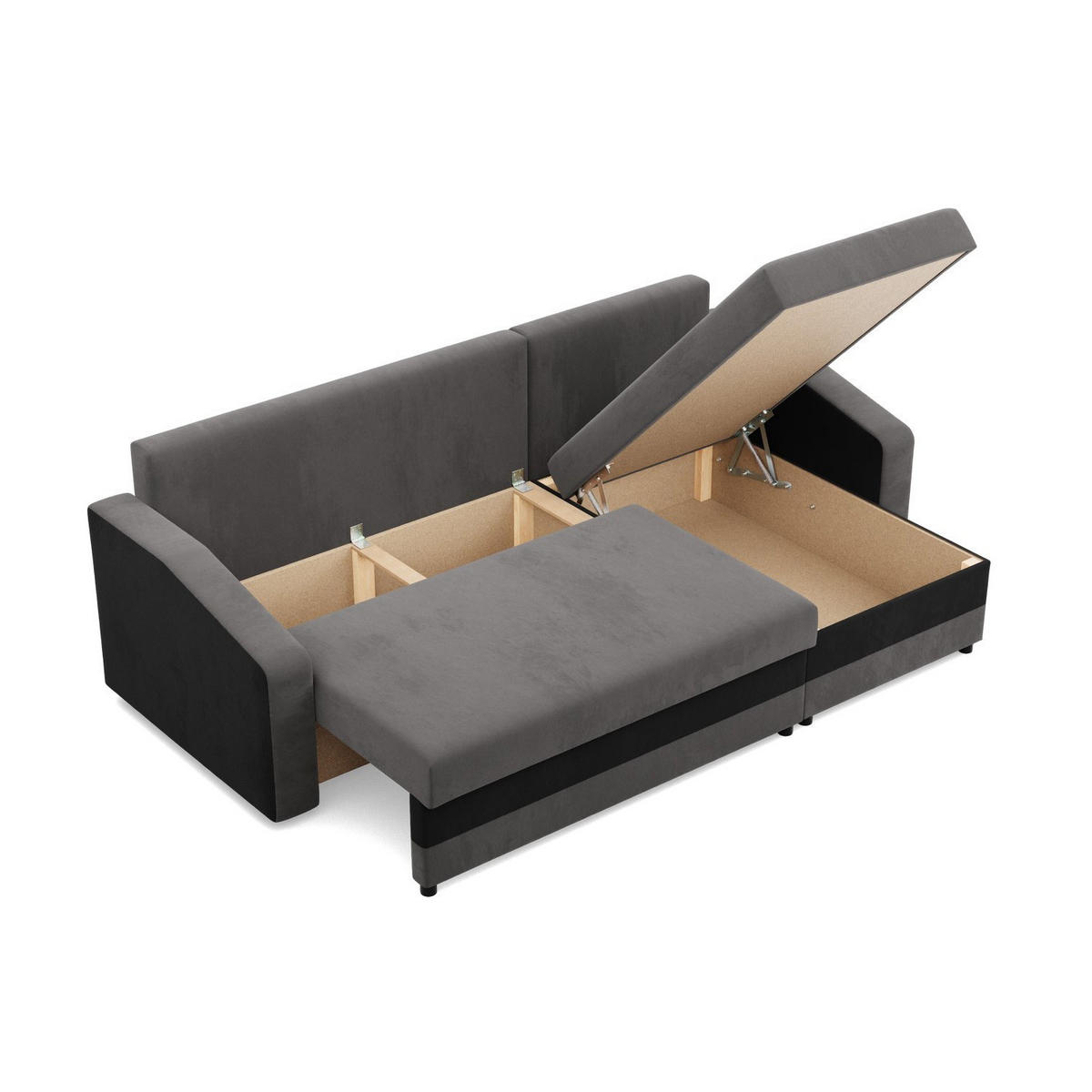 ECKSOFA MIT SCHLAFFUNKTION ORION, Grau + Schwarz - Schwarz/Grau, Textil (231/140cm)