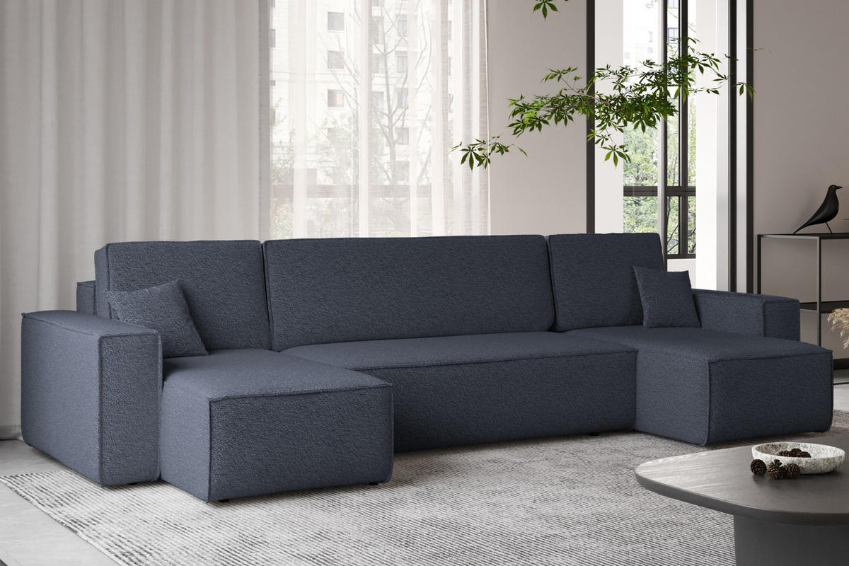 ECKSOFA Mit Schlaffunktion Und Bettkasten U-form BEST stoff Abriamo Dunkelblau - Dunkelblau, Holz (98/312cm) - Kaiser Möbel