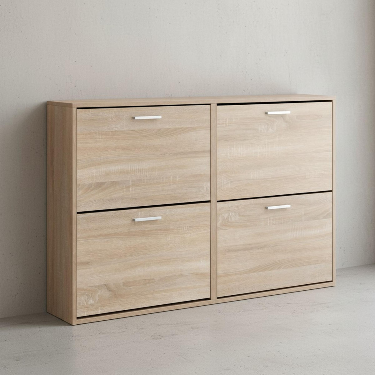 SCHUHSCHRANK Holz mit 4 Klappen und großer Ablage, Beige 120x24x81 cm - Beige, Holz/Metall (120/81/24cm) - KADIMA DESIGN