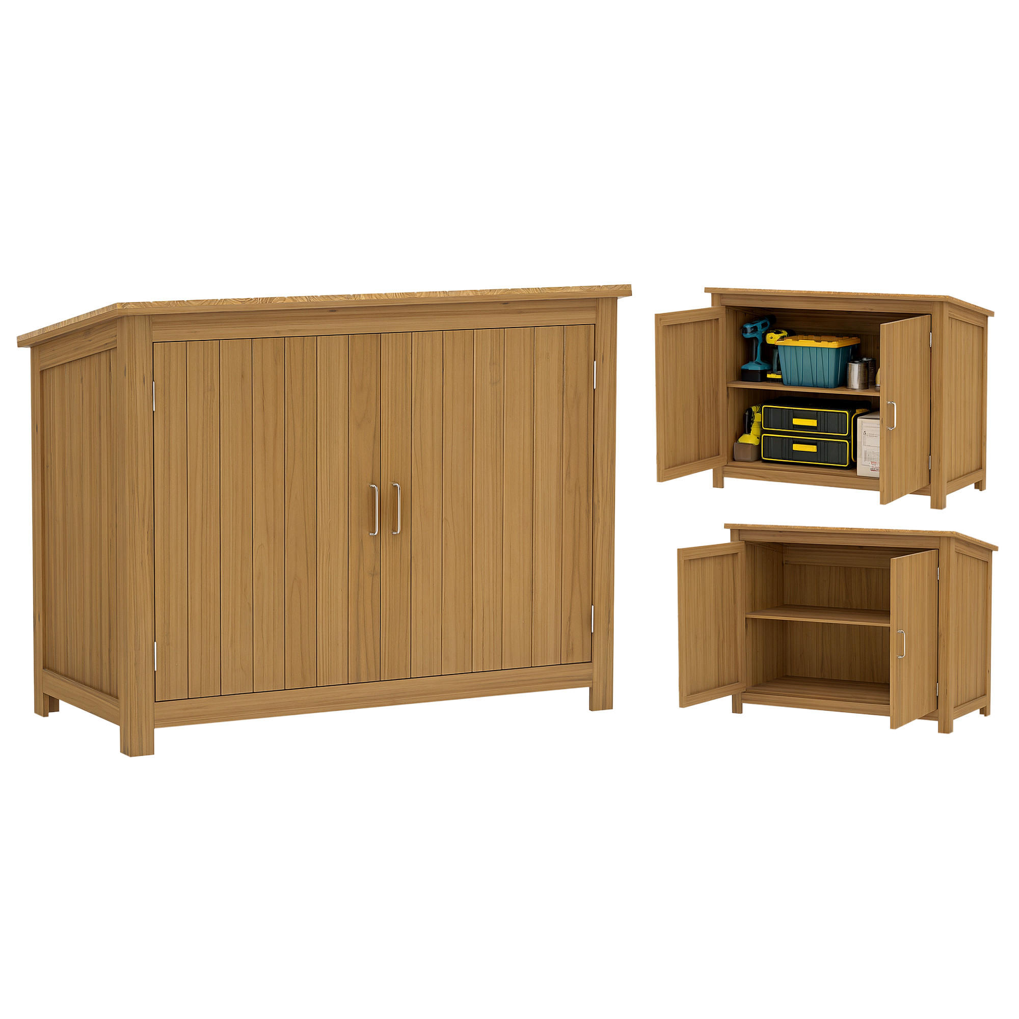 GERÄTESCHUPPEN DE-17608 2 Türen, 2 Böden mit Schrägdach Braun - Braun, Holz (110/85/50cm) - ComfortXL