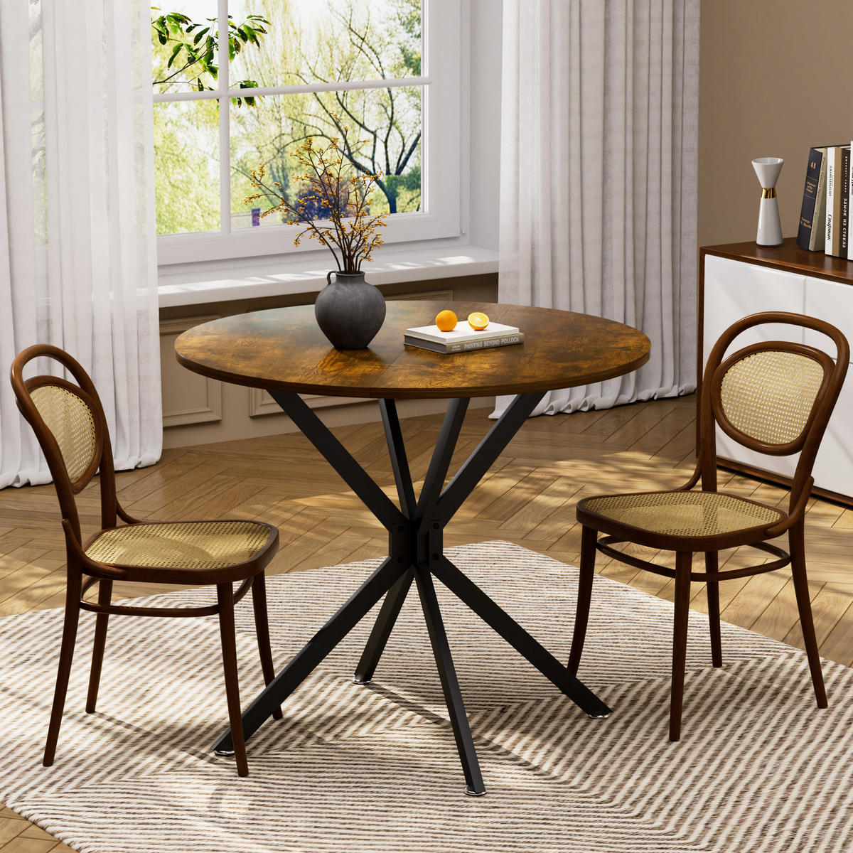 ESSTISCH in Metall，Holztischplatte – 90 cm - Dunkelbraun, Glas/Metall (90/90/78cm) - KOMHTOM