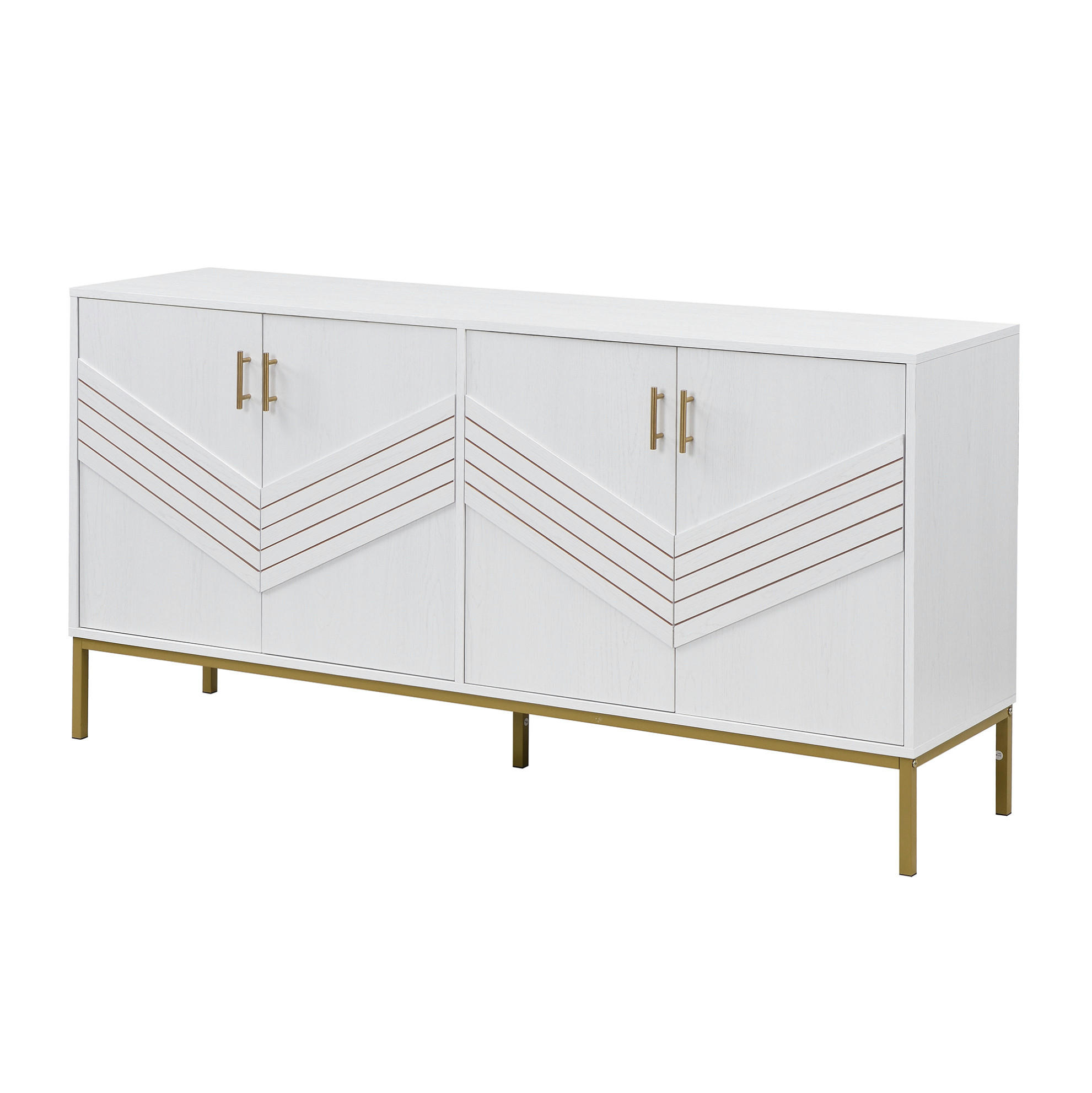 Modfu KOMODA z MDF 160x40x80,5 cm bílá s dekorem dřeva se 4 dvířky a nastavitelnými policemi