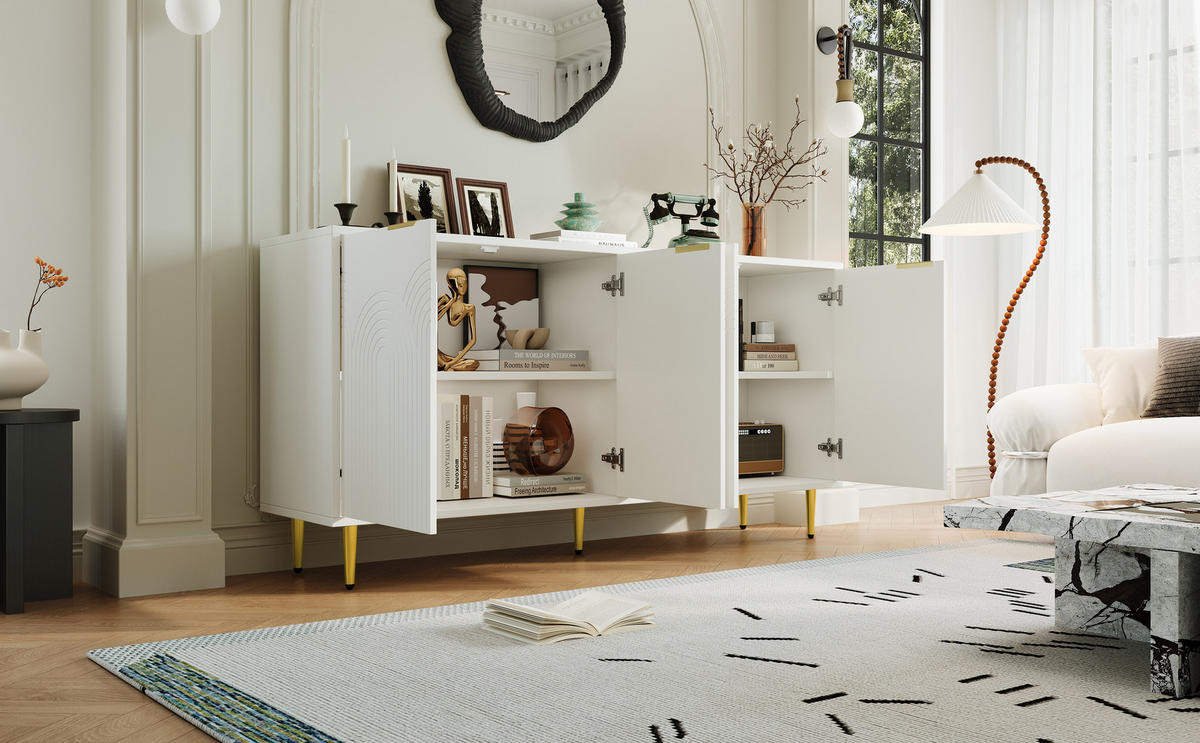 SIDEBOARD Modern mit Strukturfront, 160/40*80cm - Weiß, Holzwerkstoff (160/80/40cm) - Urban Meuble