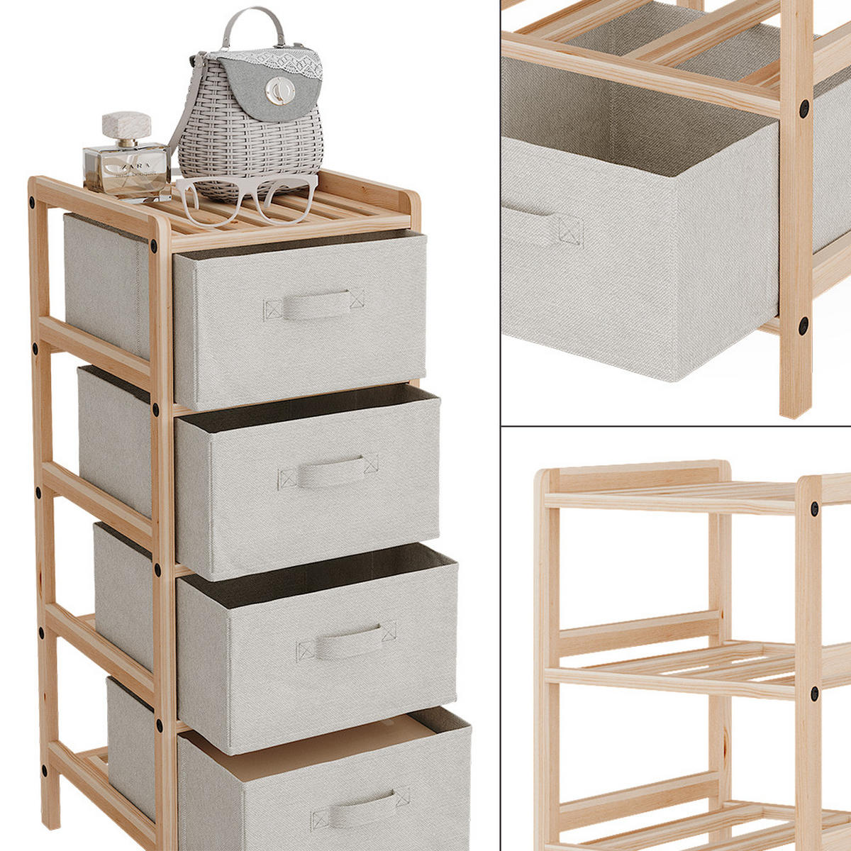 KOMMODE Bruno Beige 34.5 x 86 cm mit 4 Stoffschubladen - Beige/Naturfarben, Holzwerkstoff (34.5/86/36.5cm) - Vicco