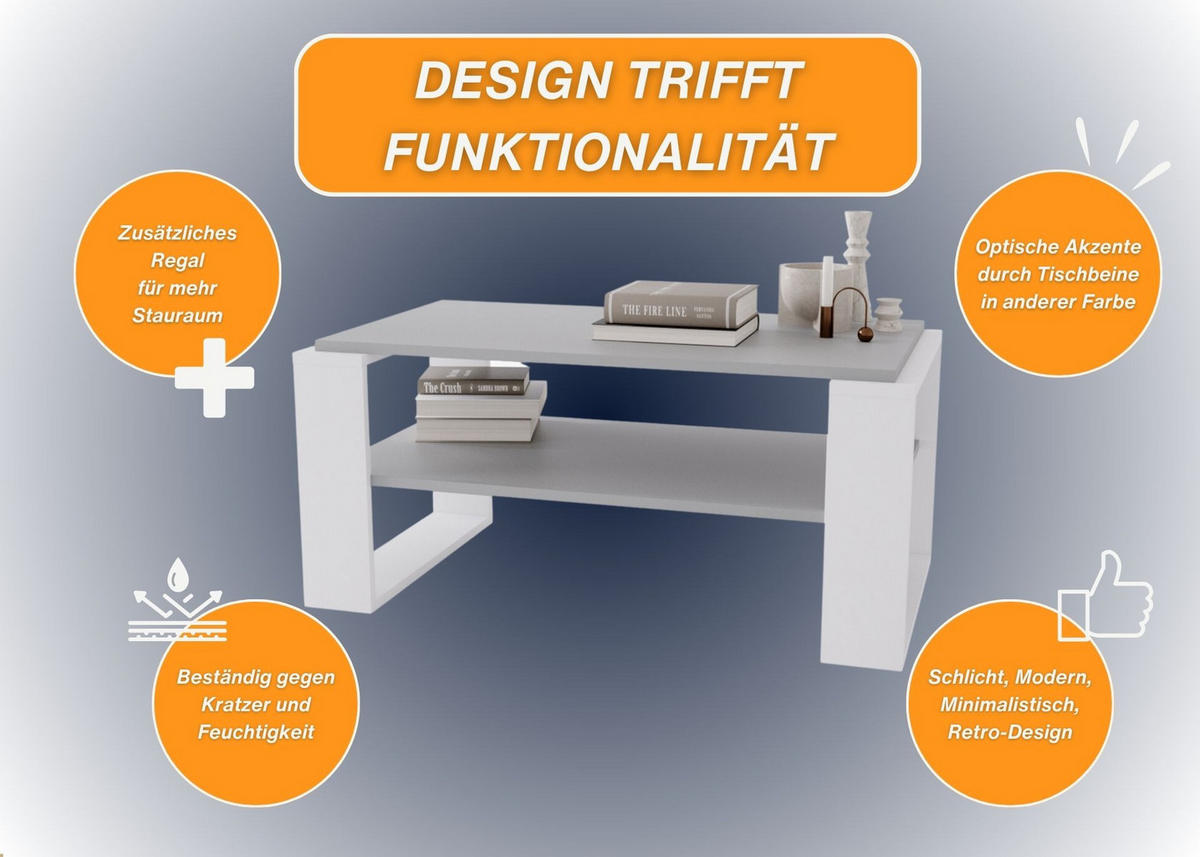 COUCHTISCH Holzwerkstoff rechteckig stabil Dunkelgrau 42/54/96cm - Dunkelgrau/Weiß, Holzwerkstoff (53.8/96/42cm) - CraftPAK
