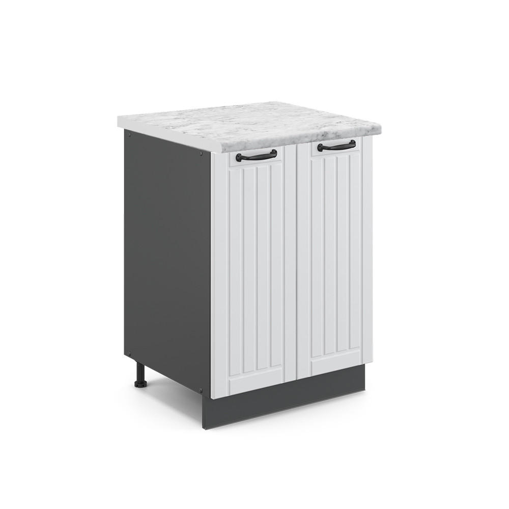 KÜCHENUNTERSCHRANK Fame-Line Weiß Landhaus 60 cm, AP Marmor - Anthrazit/Creme, Holzwerkstoff (60/82/60cm) - Vicco