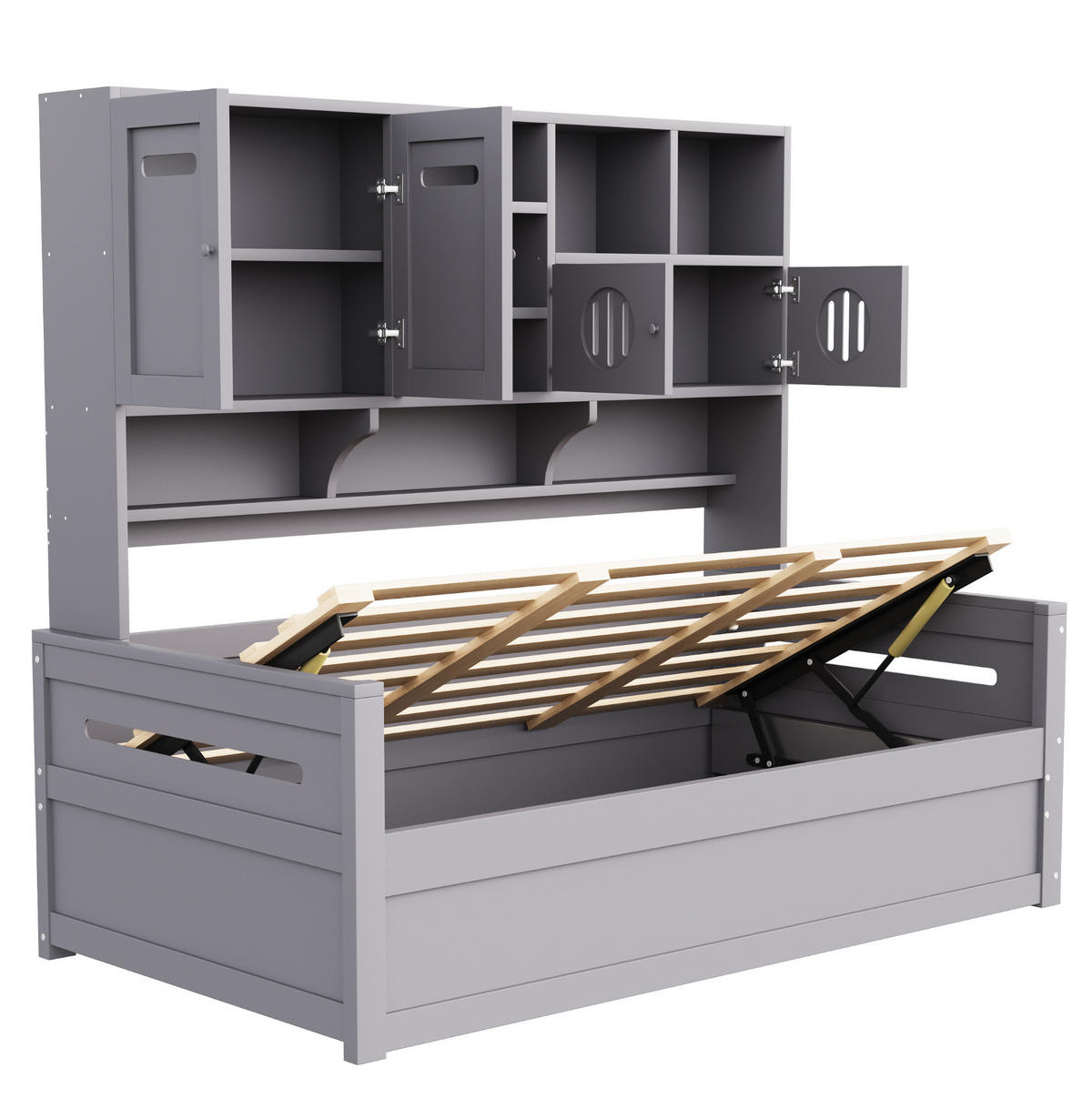 BETT 90/200 cm mit hydraulischem Bettkasten und multifunktionalem Stauraum, Grau - Grau, Holzwerkstoff (90/200cm) - Redom