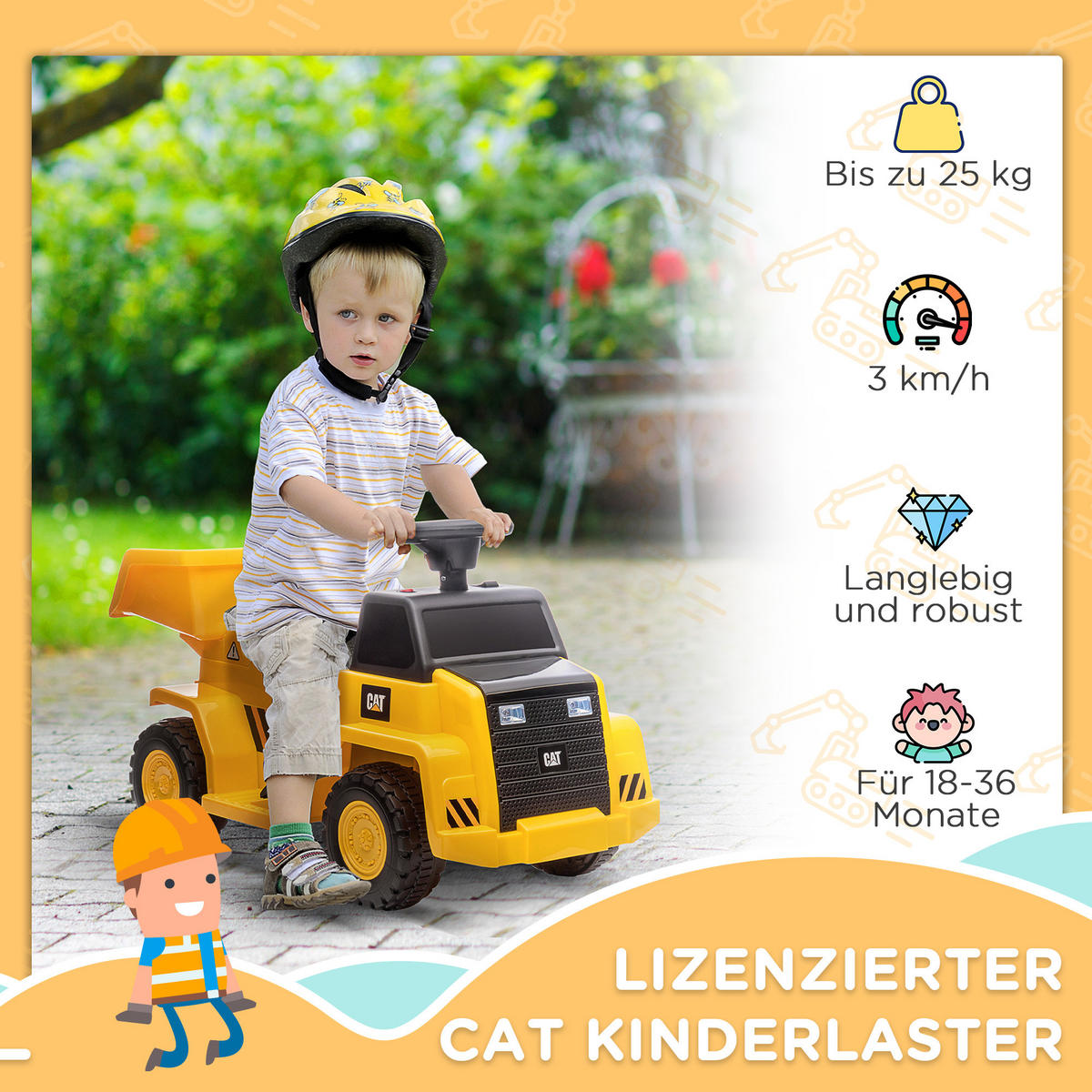 KINDER ELEKTROBAGGER, Gelb, Kunststoff+ Eisen - Gelb, Metall (74.5/36/43.5cm) - HOMCOM