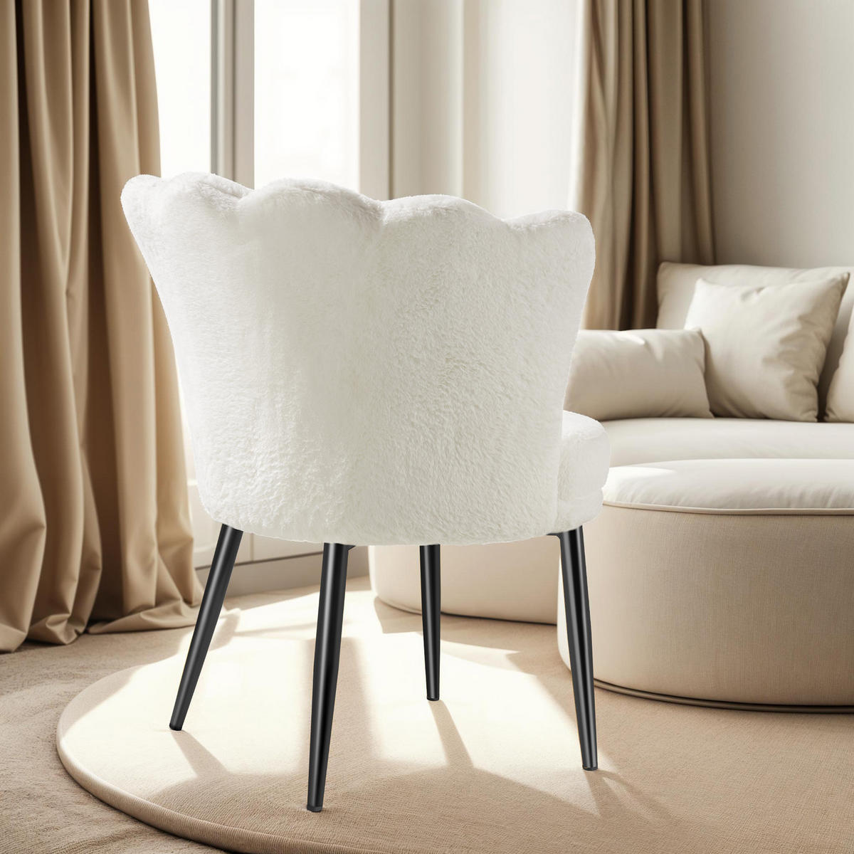 SESSEL Stella,67 x 64 x 76 cm,Kunstfell creme/schwarz - Creme/Schwarz, Textil (67/76/64cm) - tectake