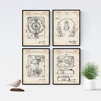 POSTER Set Mit 4 Mit Plattenspieler Patenten Größe A4 Rahmenlos - Klar, Papier (21/1/29.7cm) - Nacnic