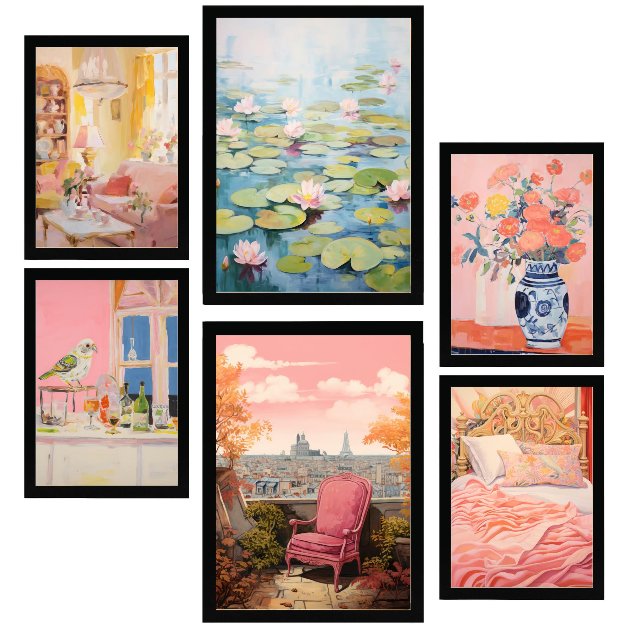POSTER Set Mit 6 Rosa Frühling A3 & A4 Schwarzer Rahmen - Schwarz, Papier (29/3/42cm) - Nacnic