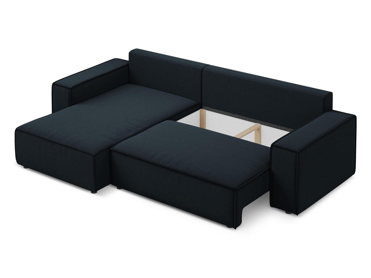 ECKSOFA mit Schlaffunktion Samt Stoff Blau - Blau/Schwarz, Kunststoff/Textil (185/290cm) - Makamii