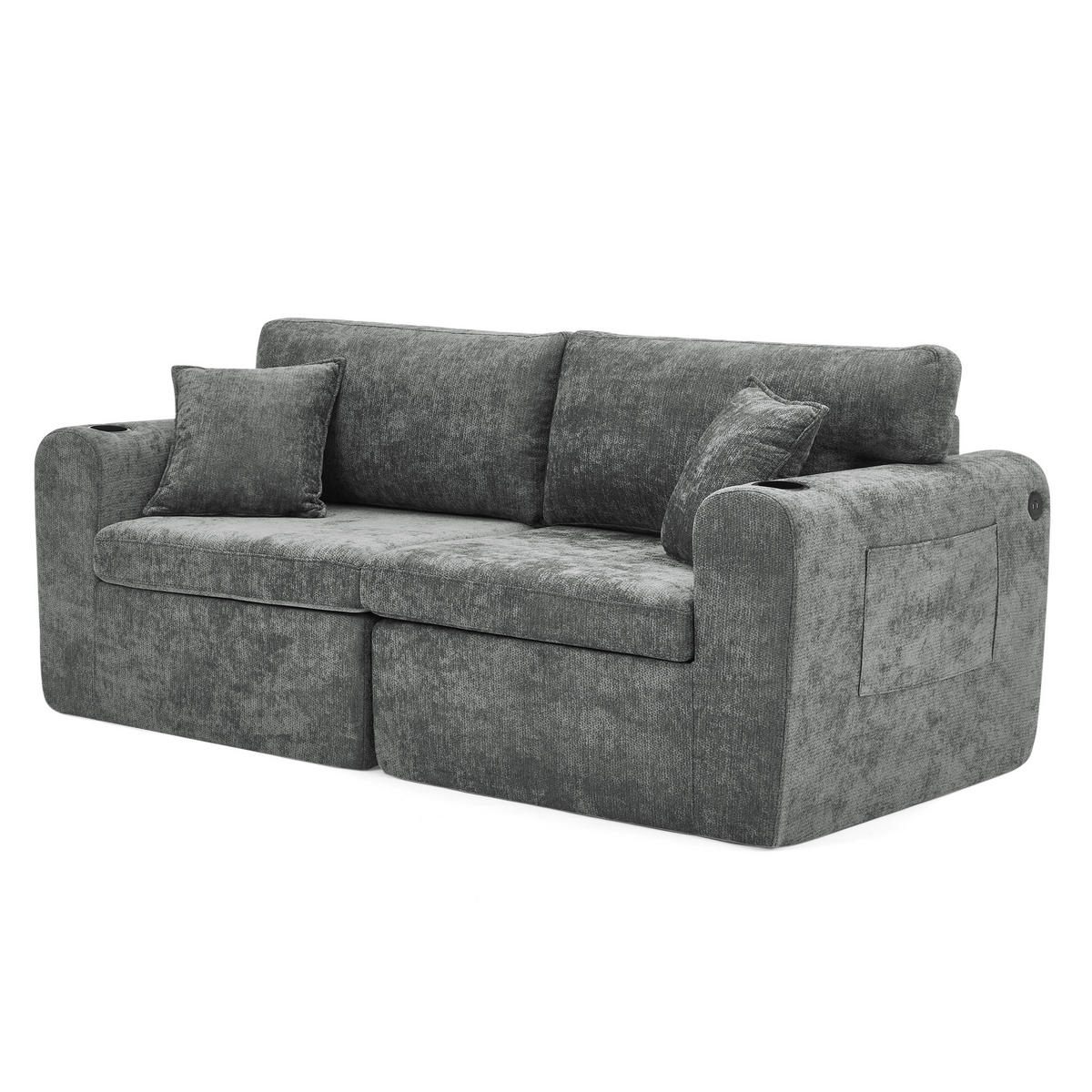 2-SITZER-SOFA DE-34622 mit USB-Ladefunktion Grau - Grau, Textil (100/89/220cm) - ComfortXL