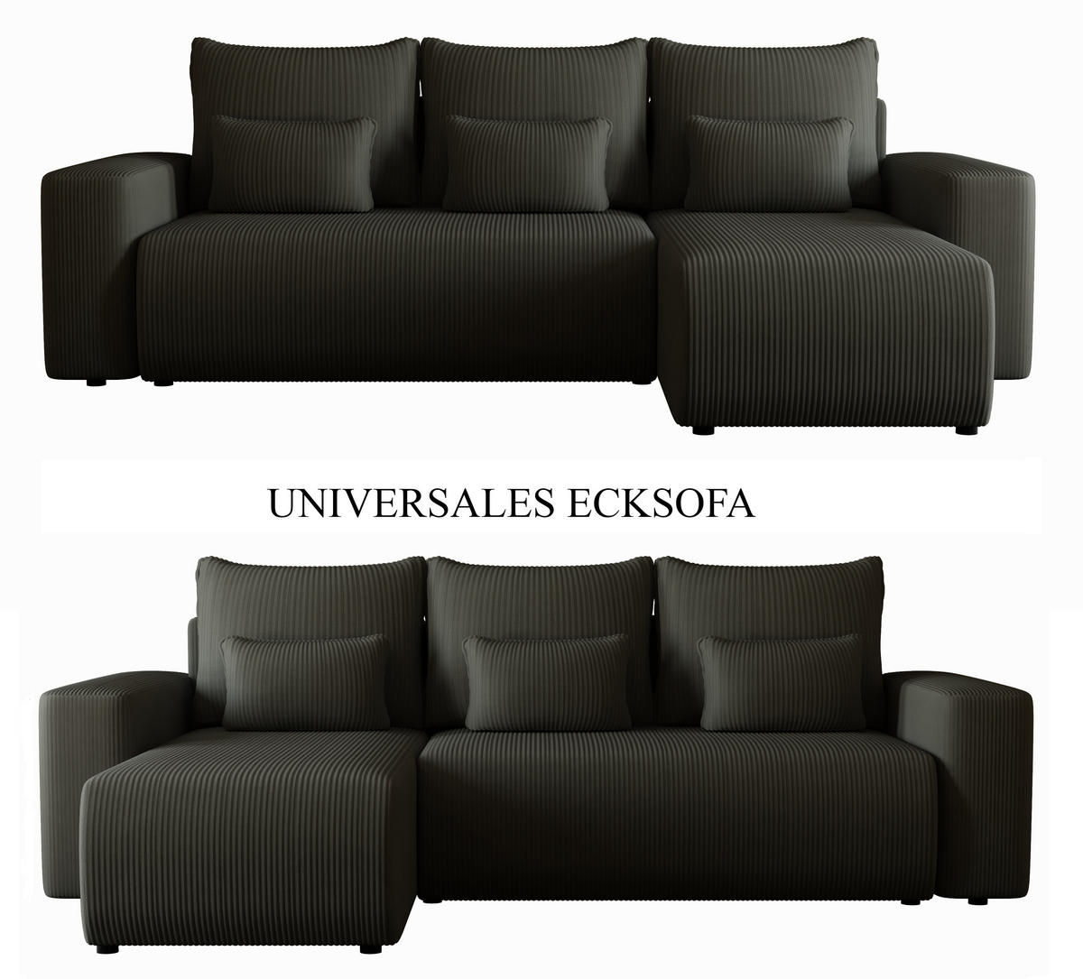ECKSOFA Travis mit Bettkasten und Schlaffunktion, L-Form, Cord, Universal - Anthrazit, Holzwerkstoff (248/148cm) - 4ALL HOME