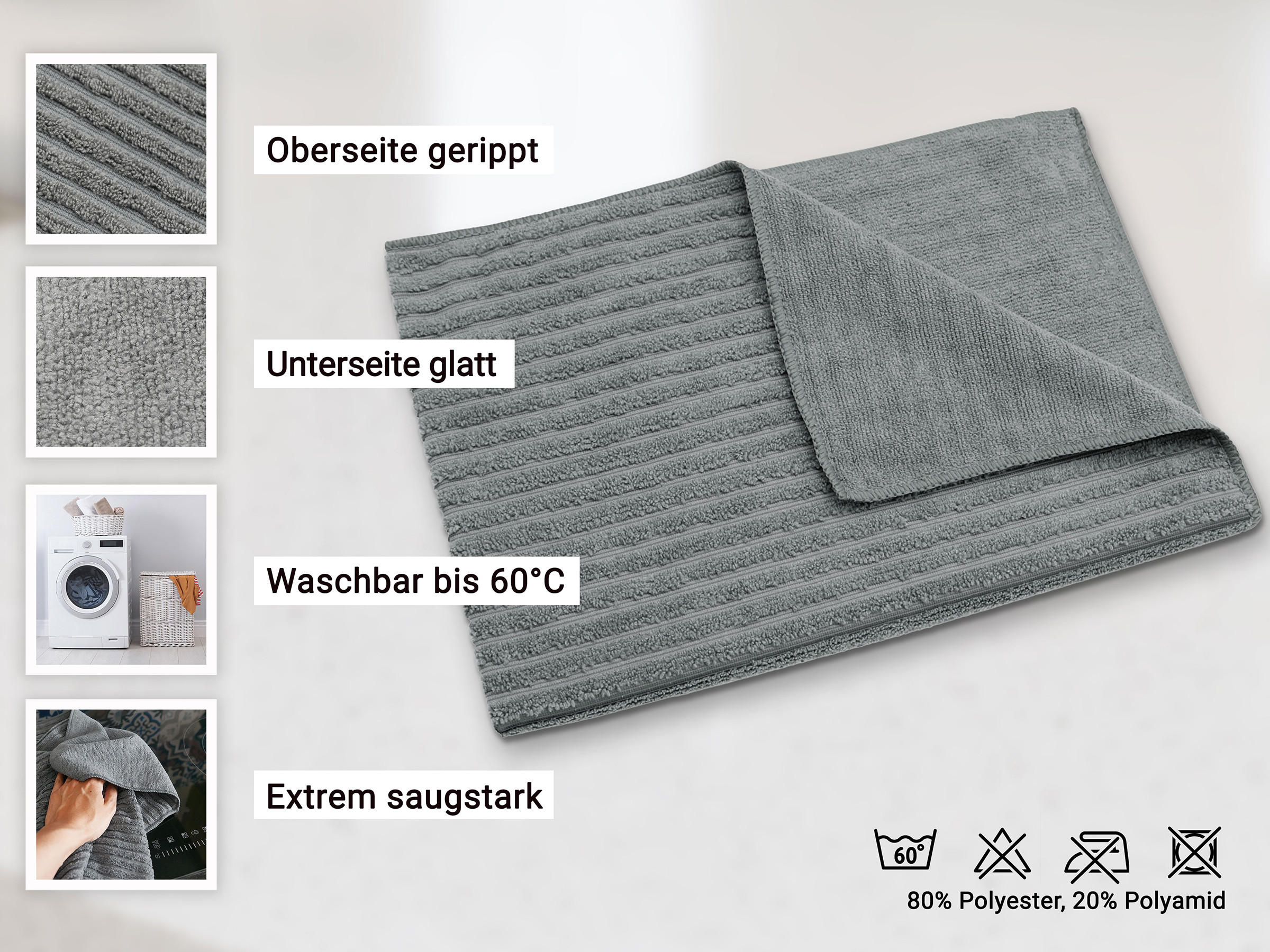 REINIGUNGSTÜCHER, 10er-Set, 45x65 cm, 80% Polyester, 20% Polyamid, Grau - Dunkelgrau, Textil (45/65cm) - Zollner