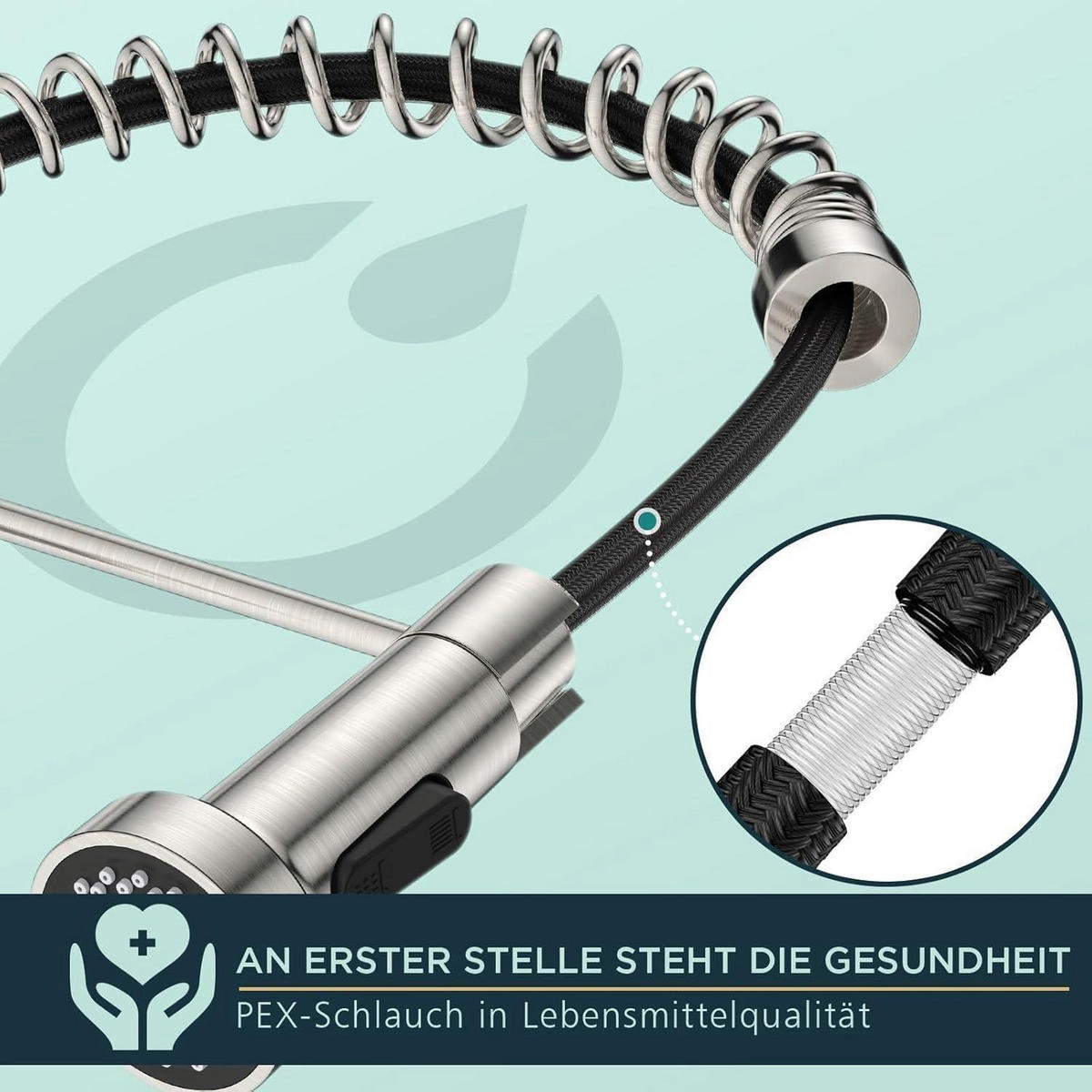 KÜCHENARMATUR mit ausziehbarer Brause Edelstahl 360° drehbar - Silberfarben, Metall (12/20/43cm)