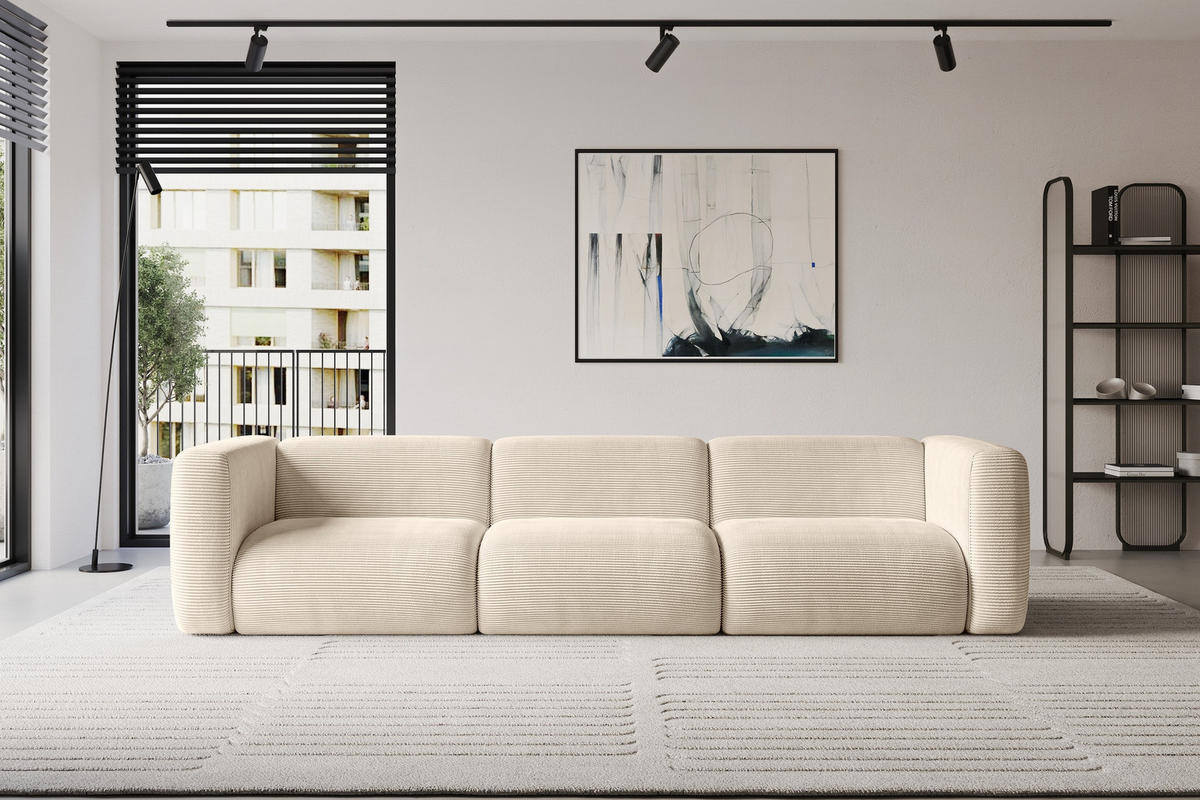 MODULÁRNÍ pohovka MIRA-S2, 3místná, 319 × 89 × 70 cm, béžová, manšestr - černá/písková barva, kompozitní dřevo/textil (319/70/89cm) - ALTDECOR