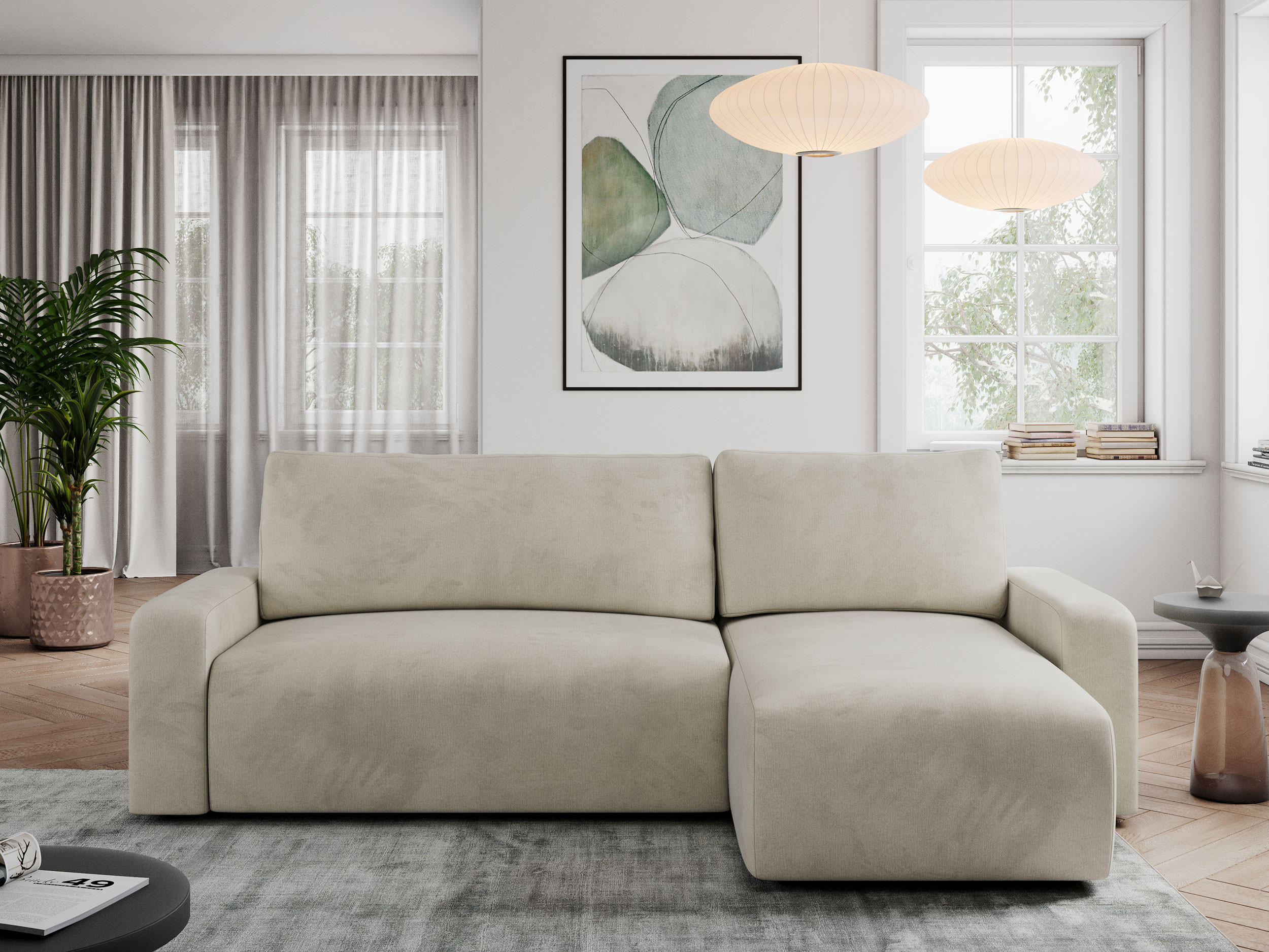 ECKSOFA ARGOS Beige Velours - Beige/Schwarz, Kunststoff/Textil (245/150cm) - MKS