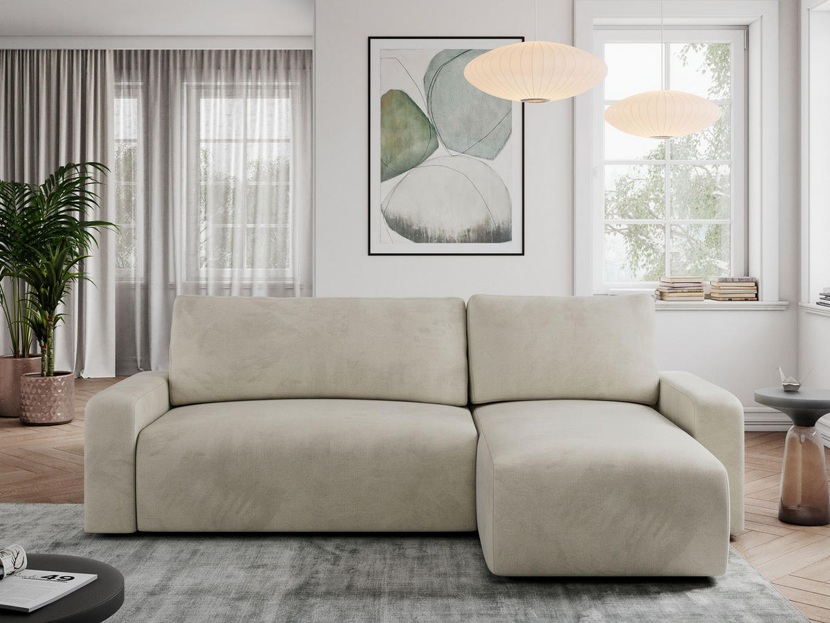 ECKSOFA ARGOS Beige Velours - Beige/Schwarz, Kunststoff/Textil (245/150cm) - MKS