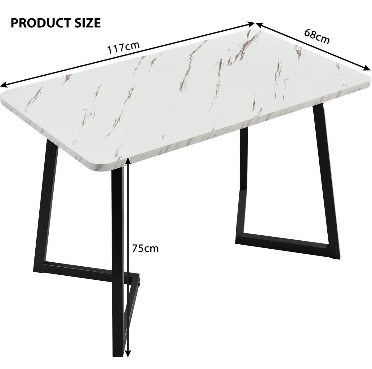 ESSTISCH 117/68/75 cm weiß schwarz in Marmoroptik mit Eisenbeinen aus MDF - Weiß, Holzwerkstoff (117/68/75cm) - OKWISH