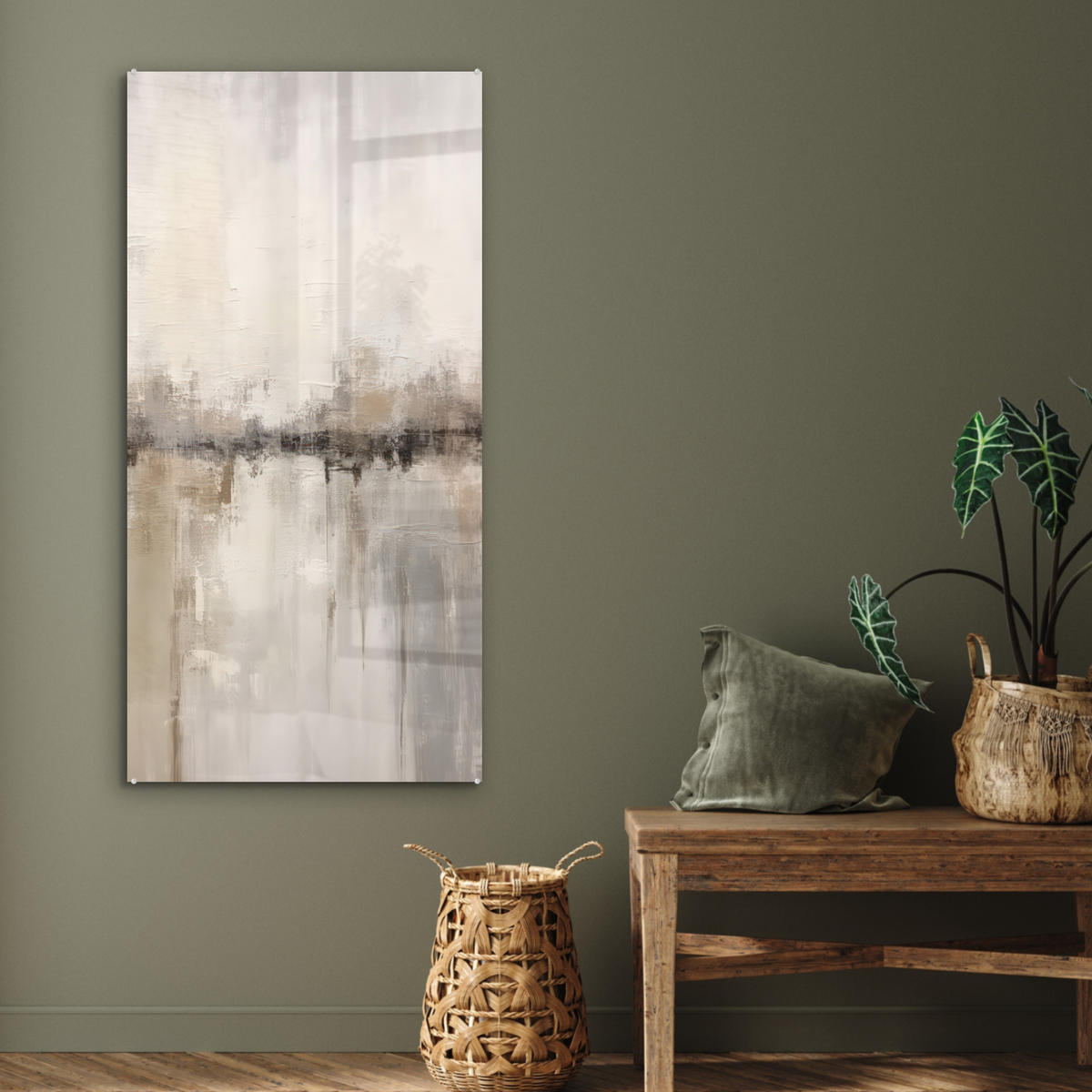 ACRYLGLASBILD Moderne Kunst - Abstrakt - Beige 60x120 cm - Beige, Glas (60/120cm) - MuchoWow